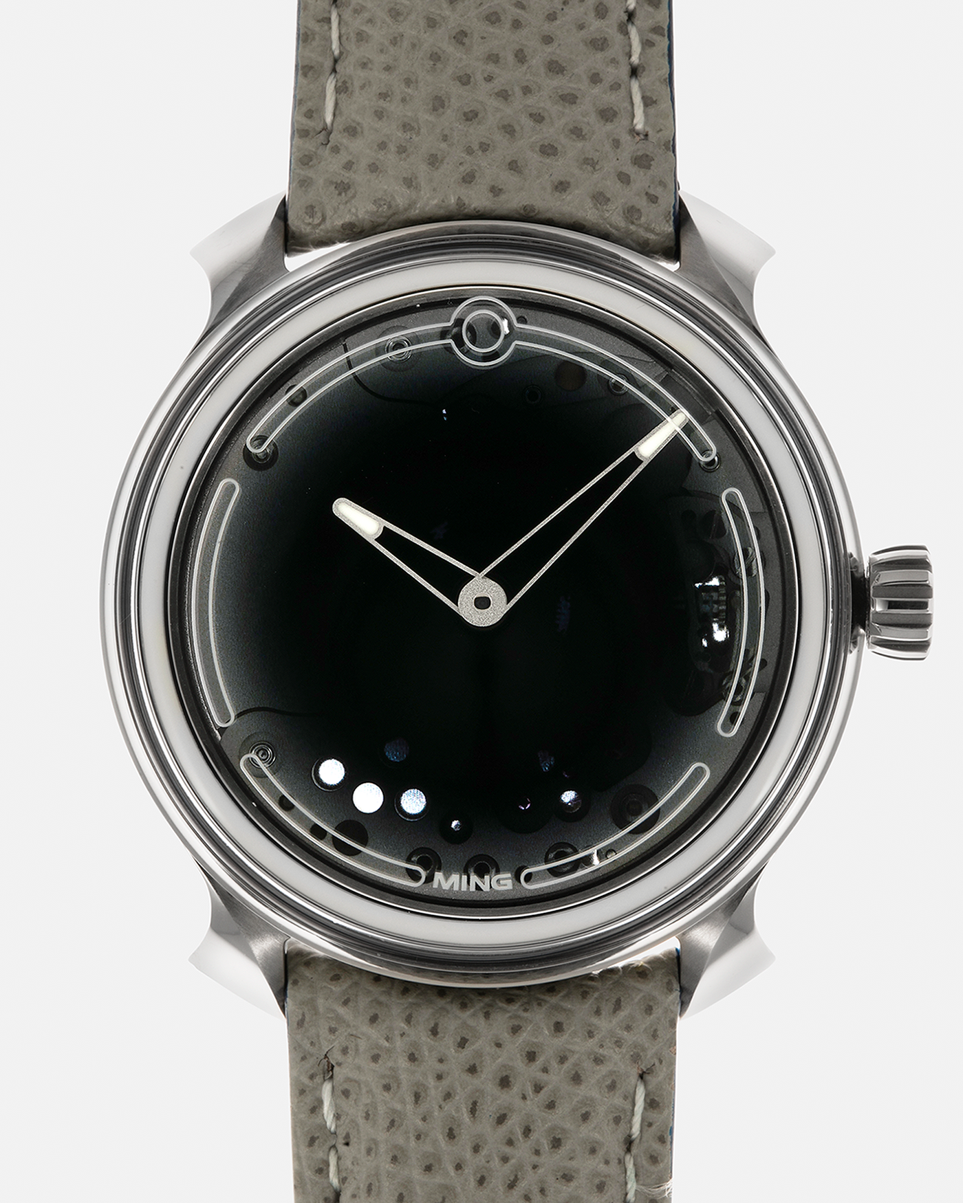 Brand: MING
Year: 2019
Model: 19.01
Material: Grade 5 Titanium
Movement: Schwarz-Etienne for MING Cal. MSE100.1, Manual-Winding
Case Dimensions: 39mm x 10.9mm (Lug-to-Lug 43mm)
Lug Width: 20mm
Strap: Jean Rousseau for MING Taupe Calf Leather Strap with Signed Grade 5 Titanium Tang Buckle