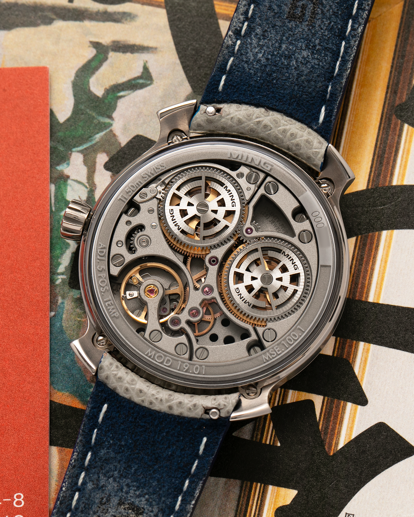 Brand: MING
Year: 2019
Model: 19.01
Material: Grade 5 Titanium
Movement: Schwarz-Etienne for MING Cal. MSE100.1, Manual-Winding
Case Dimensions: 39mm x 10.9mm (Lug-to-Lug 43mm)
Lug Width: 20mm
Strap: Jean Rousseau for MING Taupe Calf Leather Strap with Signed Grade 5 Titanium Tang Buckle