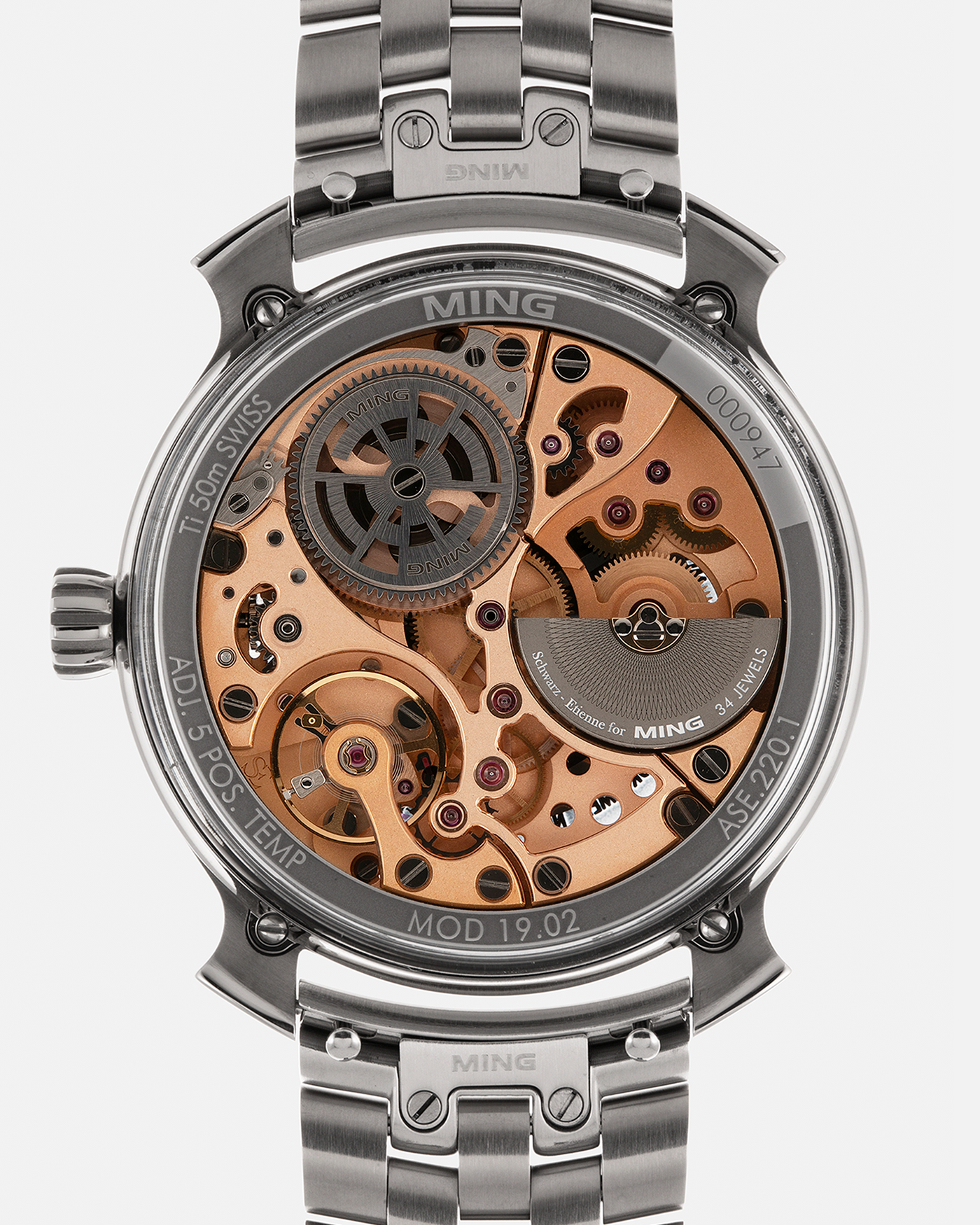 Brand: MING
Year: 2020
Model: 19.02 World Time
Material: Grade 5 Titanium
Movement: Schwarz-Etienne for MING Cal. ASE 220.1, Manual-Winding
Case Dimensions: 39mm x 10.9mm (Lug-to-Lug 43.9mm)
Lug Width: 20mm
Bracelet/Straps: MING Universal Bracelet in Stainless Steel and Titanium, with extra Jean Rousseau x MING Orange Calf, Brown Calf, Dark Brown Suede, Black Suede with Red Stitching Leather Straps