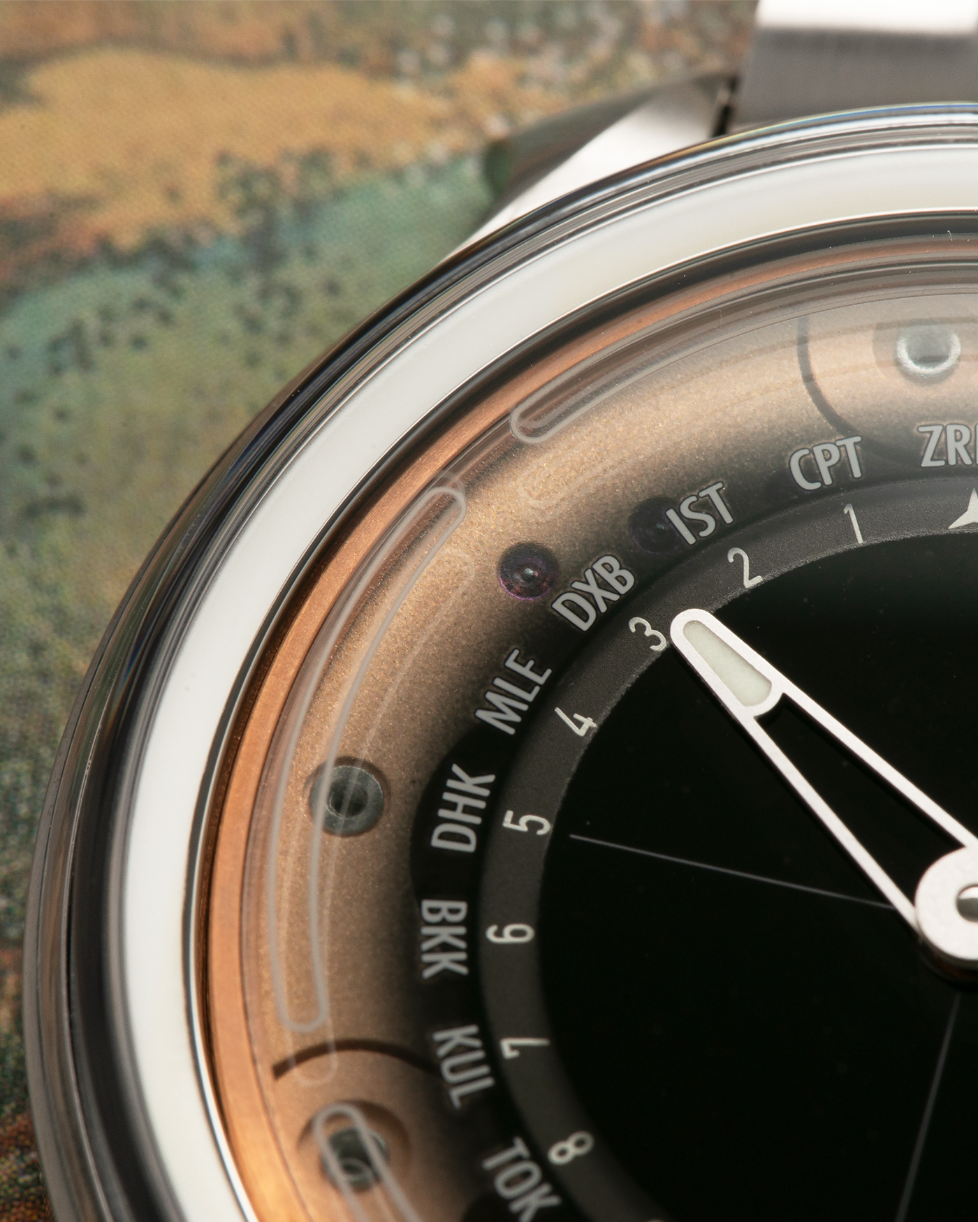Brand: MING
Year: 2020
Model: 19.02 World Time
Material: Grade 5 Titanium
Movement: Schwarz-Etienne for MING Cal. ASE 220.1, Manual-Winding
Case Dimensions: 39mm x 10.9mm (Lug-to-Lug 43.9mm)
Lug Width: 20mm
Bracelet/Straps: MING Universal Bracelet in Stainless Steel and Titanium, with extra Jean Rousseau x MING Orange Calf, Brown Calf, Dark Brown Suede, Black Suede with Red Stitching Leather Straps