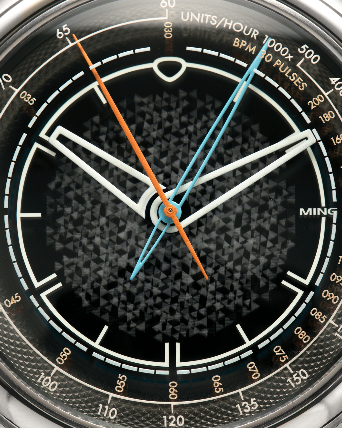 Brand: MING
Year: 2022
Model: 20.01 Series II ‘Special Projects Cave’, Limited to 50 pieces
Material: Grade 5 Titanium Case, DLC-Coated Case Band, Grade 2 Titanium Dial Base
Movement: Agenhor for MING Agengraphe Cal. 6361.M1, Manual-Winding
Case Dimensions: 41.5mm x 14.2mm (Lug-to-Lug 46mm)
Lug Width: 22mm
Strap: Jean Rousseau Black Suede Leather Strap with Orange Underlining for MING with Signed Grade 5 Titanium Keeperless Flying Blade Buckle