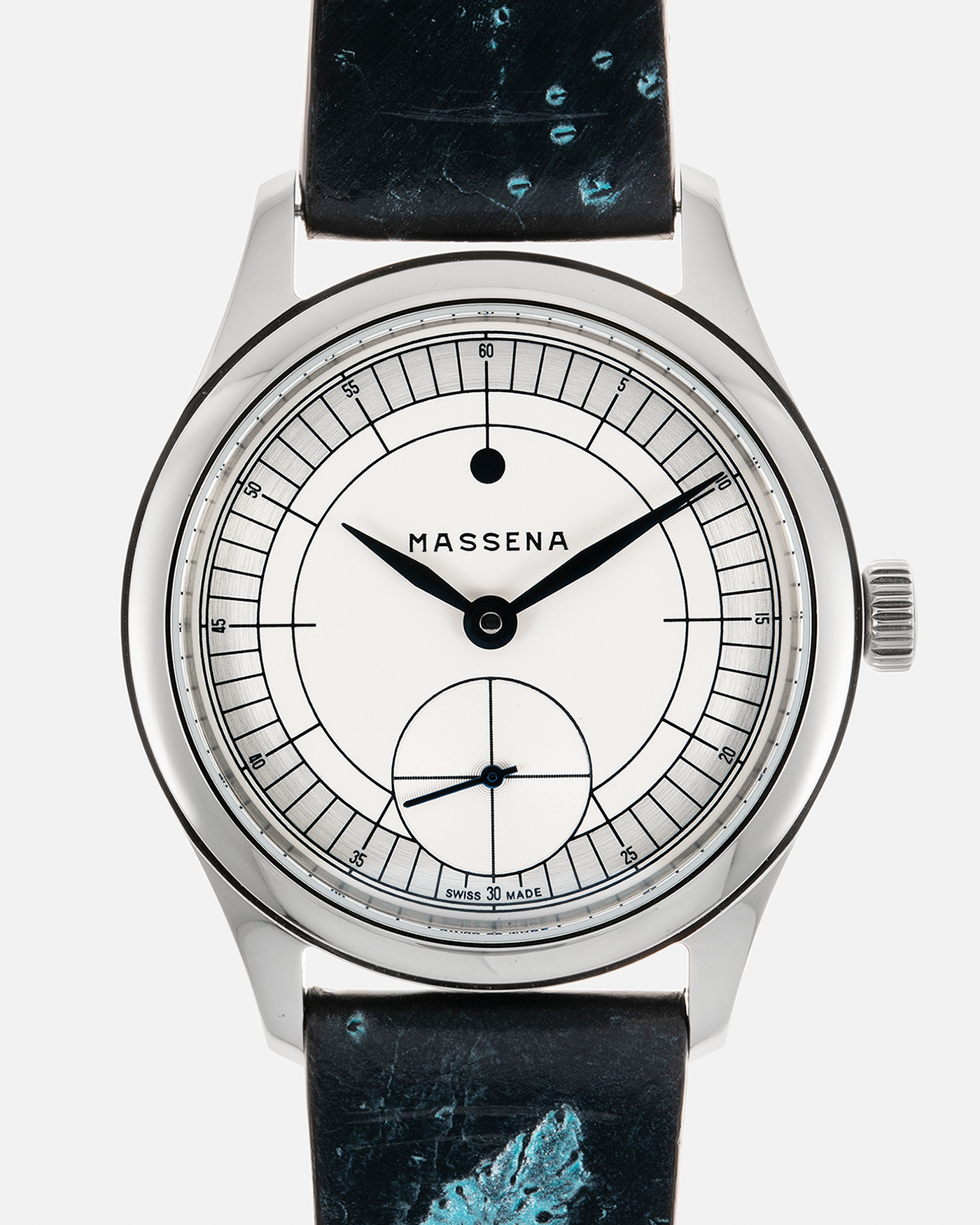 Brand: Massena LAB Year: 2023 Model: Massena LAB x Raúl Pagès Magraph, Limited Edition of 99 Pieces Material: Stainless Steel Movement: Massena LAB Cal. M660 Designed by Raúl Pagès, Manual-Winding Case Diameter: 38.5mm Lug Width: 20mm Strap: Jean Rosseau Paris Sustainable Sturgeon Skin Strap with Stainless Steel Tang Buckle, additional Black Textured Calf Leather Strap.