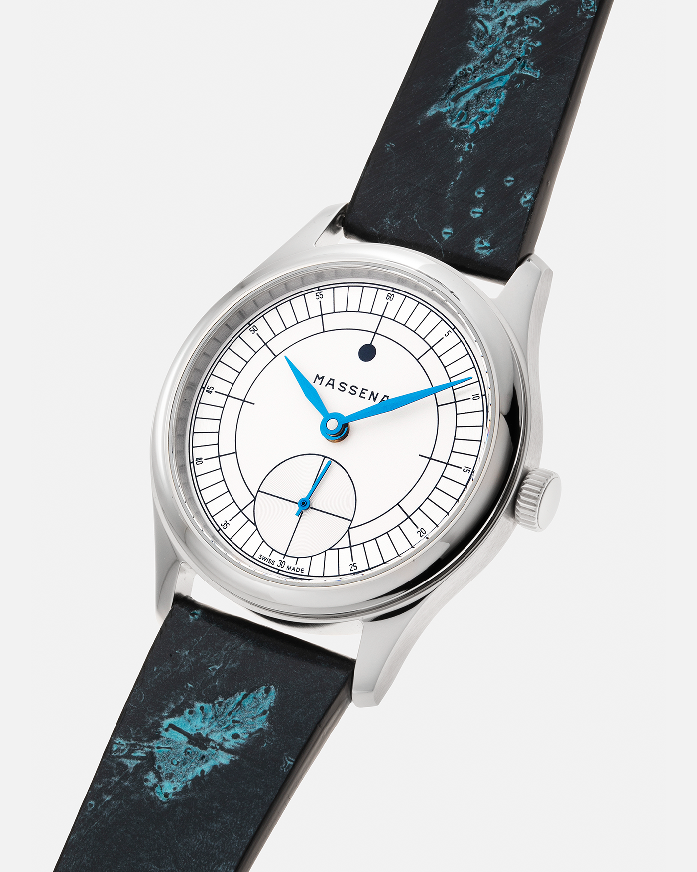 Brand: Massena LAB Year: 2023 Model: Massena LAB x Raúl Pagès Magraph, Limited Edition of 99 Pieces Material: Stainless Steel Movement: Massena LAB Cal. M660 Designed by Raúl Pagès, Manual-Winding Case Diameter: 38.5mm Lug Width: 20mm Strap: Jean Rosseau Paris Sustainable Sturgeon Skin Strap with Stainless Steel Tang Buckle, additional Black Textured Calf Leather Strap.