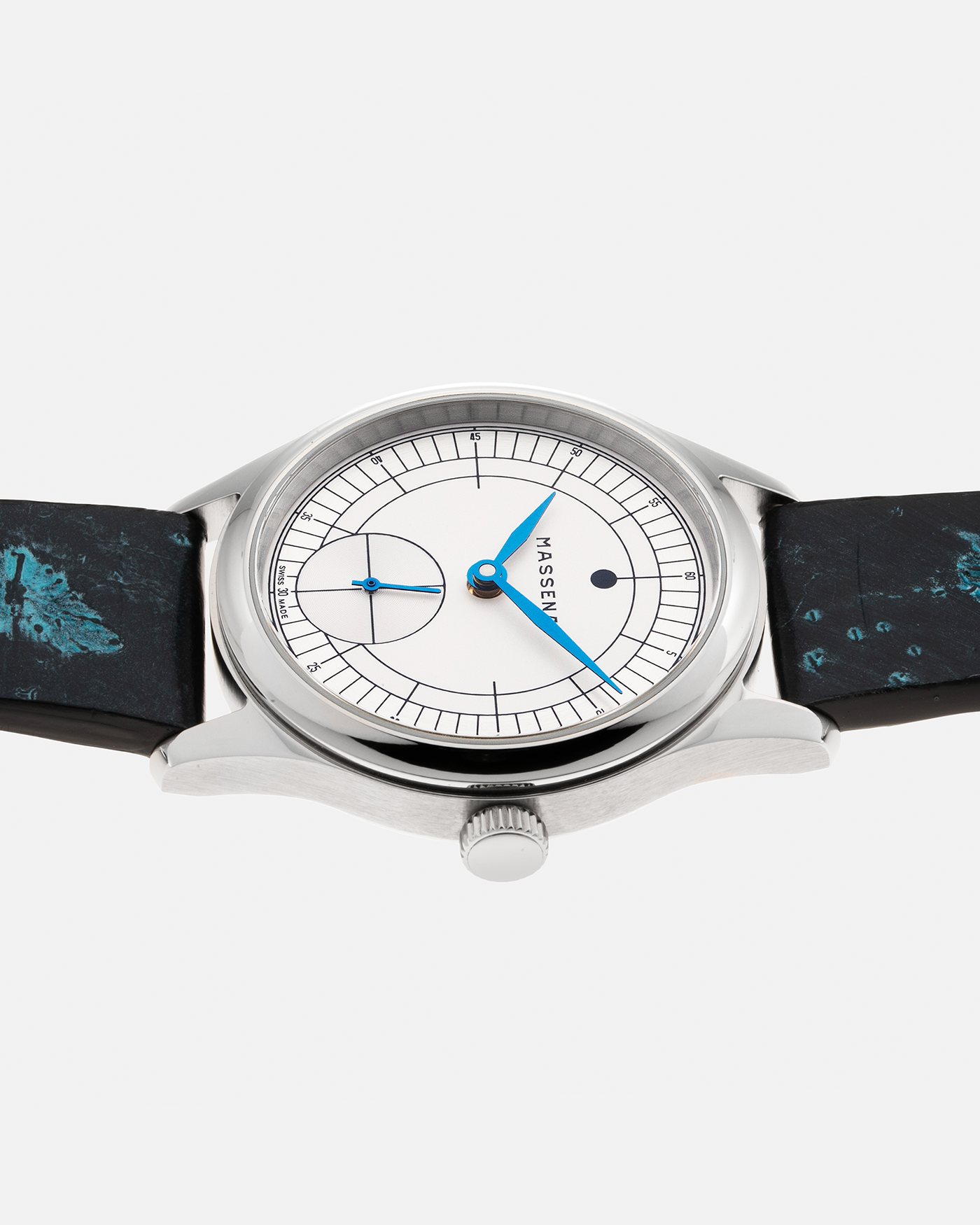Brand: Massena LAB Year: 2023 Model: Massena LAB x Raúl Pagès Magraph, Limited Edition of 99 Pieces Material: Stainless Steel Movement: Massena LAB Cal. M660 Designed by Raúl Pagès, Manual-Winding Case Diameter: 38.5mm Lug Width: 20mm Strap: Jean Rosseau Paris Sustainable Sturgeon Skin Strap with Stainless Steel Tang Buckle, additional Black Textured Calf Leather Strap.
