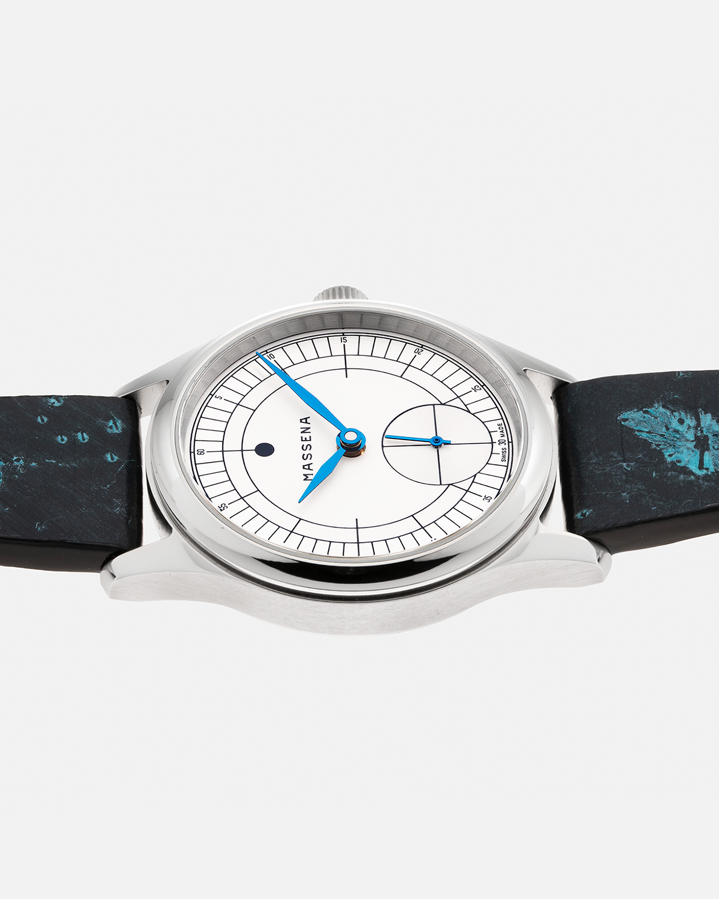 Brand: Massena LAB Year: 2023 Model: Massena LAB x Raúl Pagès Magraph, Limited Edition of 99 Pieces Material: Stainless Steel Movement: Massena LAB Cal. M660 Designed by Raúl Pagès, Manual-Winding Case Diameter: 38.5mm Lug Width: 20mm Strap: Jean Rosseau Paris Sustainable Sturgeon Skin Strap with Stainless Steel Tang Buckle, additional Black Textured Calf Leather Strap.