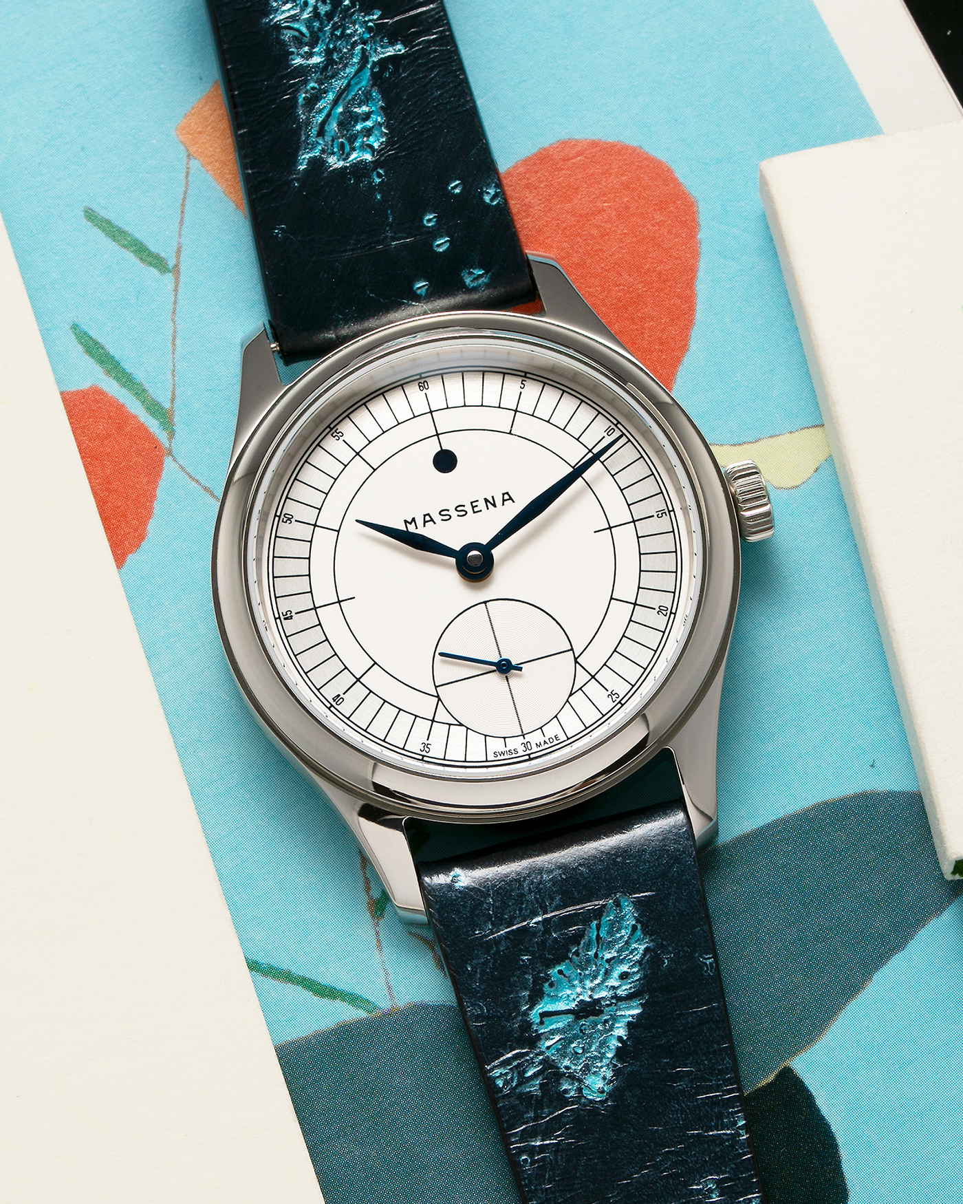 Brand: Massena LAB Year: 2023 Model: Massena LAB x Raúl Pagès Magraph, Limited Edition of 99 Pieces Material: Stainless Steel Movement: Massena LAB Cal. M660 Designed by Raúl Pagès, Manual-Winding Case Diameter: 38.5mm Lug Width: 20mm Strap: Jean Rosseau Paris Sustainable Sturgeon Skin Strap with Stainless Steel Tang Buckle, additional Black Textured Calf Leather Strap.