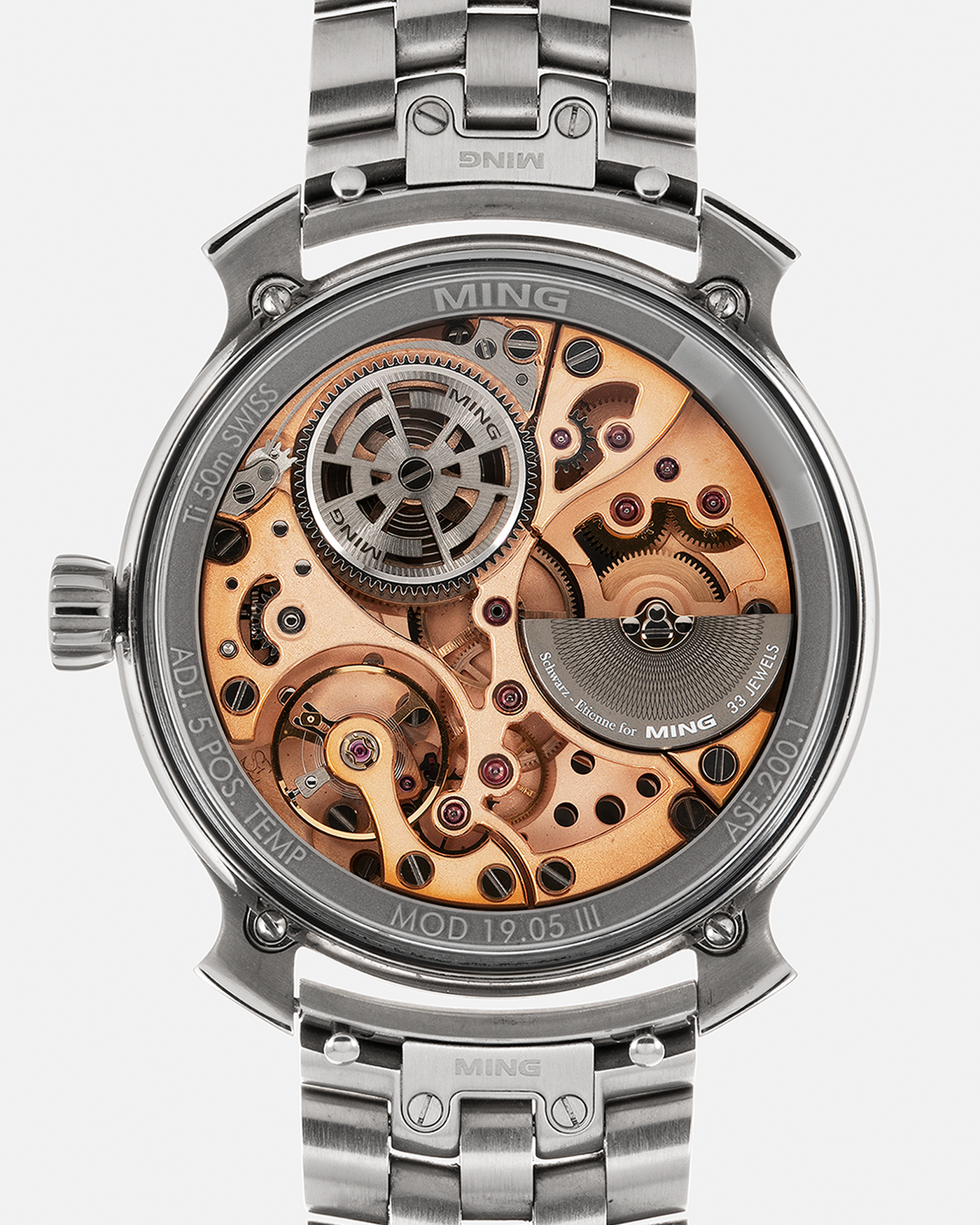 Brand: Ming Year: 2021 Model: 19.05 Material: Grade 5 Titanium Movement: Schwarz-Etienne for MING Cal. ASE 200.1, Self-Winding Case Diameter: 39mm Lug Width: 20mm Strap: Ming Universal Titanium Bracelet