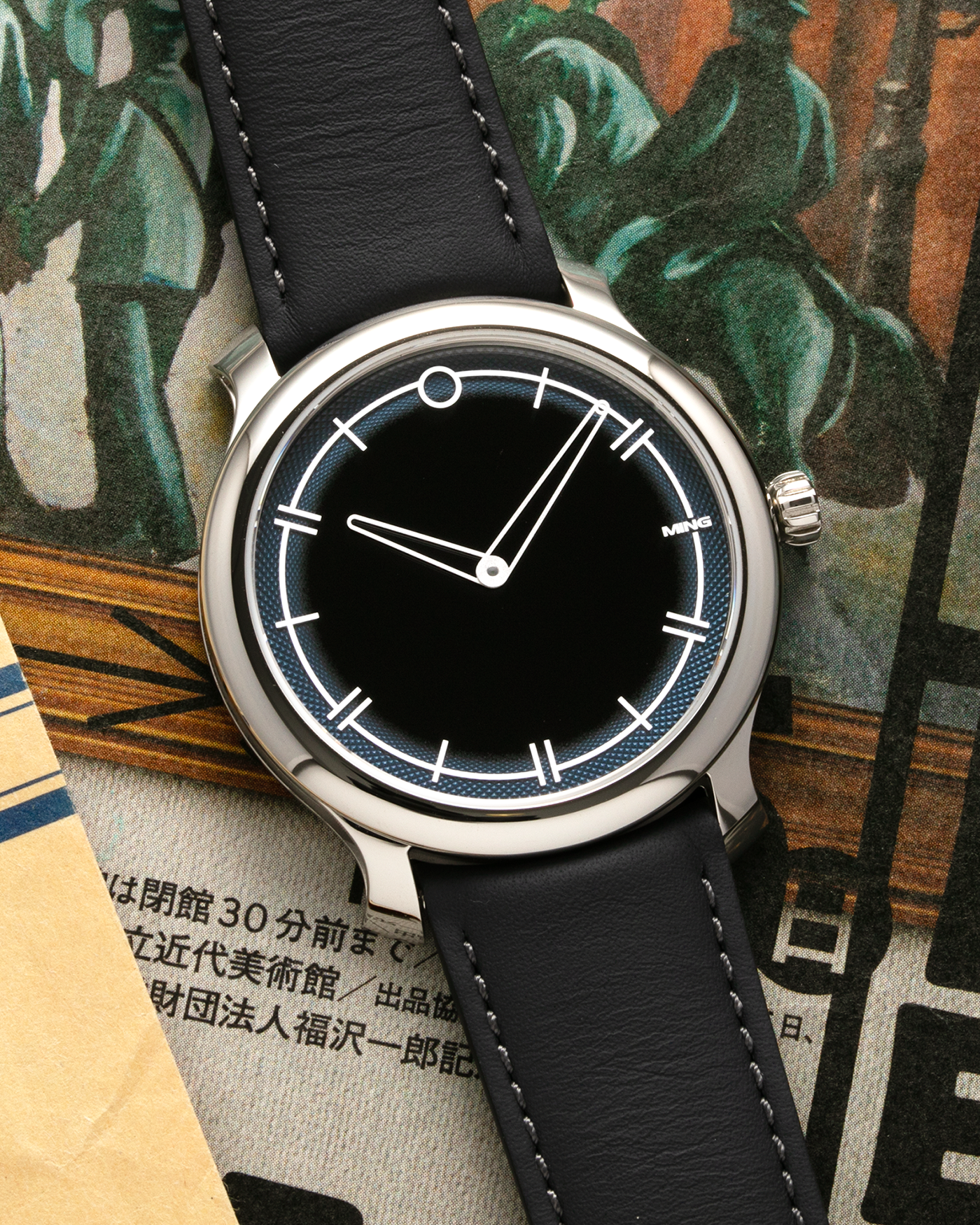 Brand: Ming Year: 2022 Model: 27.02 Material: Stainless Steel Movement: MING Cal. 7001.M1 (heavily modified ETA Peseux 7001), Manual-Winding Case Diameter: 38mm Lug Width: 20mm Strap: Jean Rousseau Blue Grey Leather for MING with Signed Stainless Steel Tang Buckle