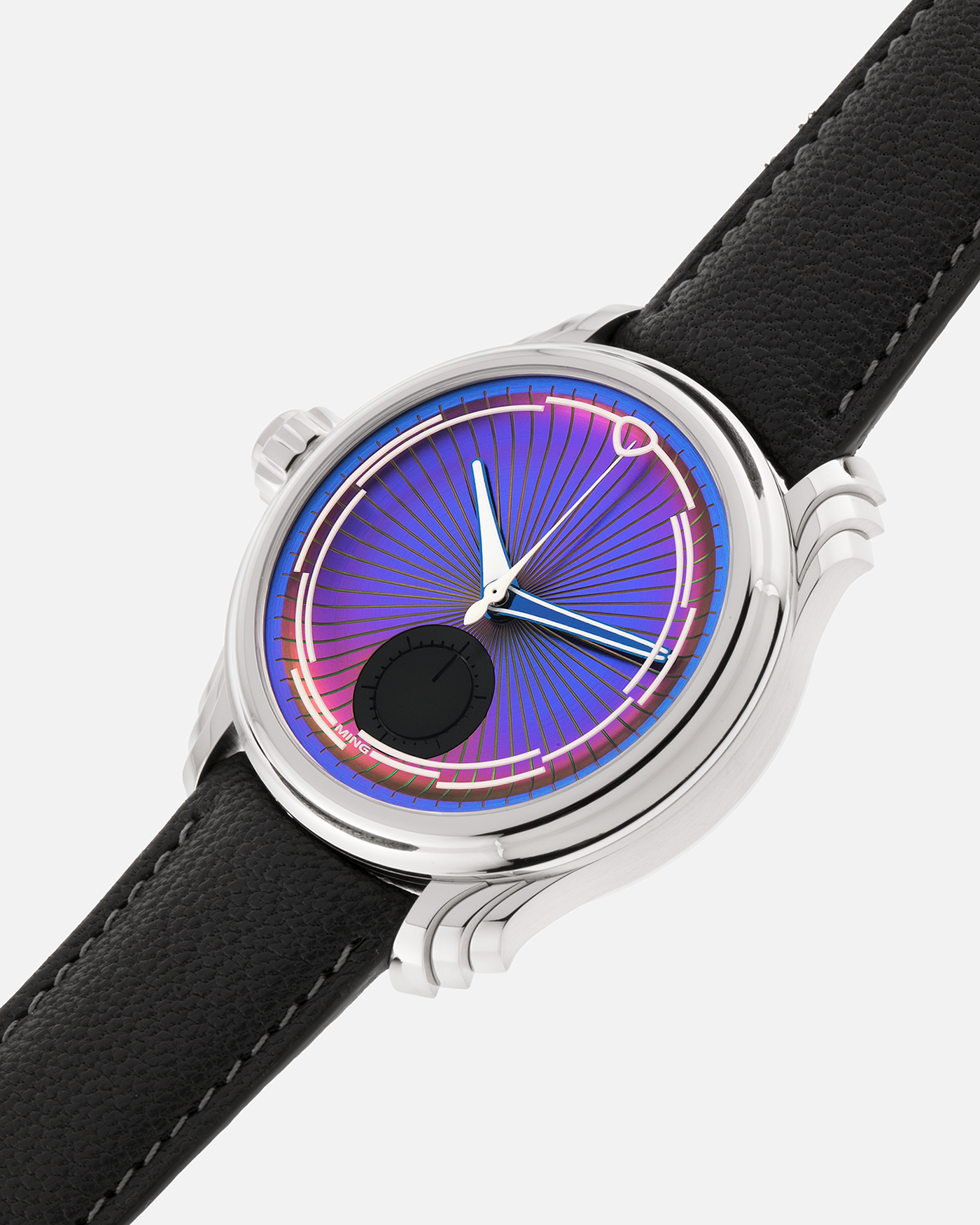 Brand: MING
Year: 2025
Model: 57.04 Iris
Material: Stainless Steel
Movement: Sellita for MING Cal. SW562.M1
Case Dimensions: 40mm Diameter and 11.85mm Thickness
Strap: MING Anthracite Goat Leather Strap with MING stainless steel buckle and Ming Stainless Steel Universal Bracelet