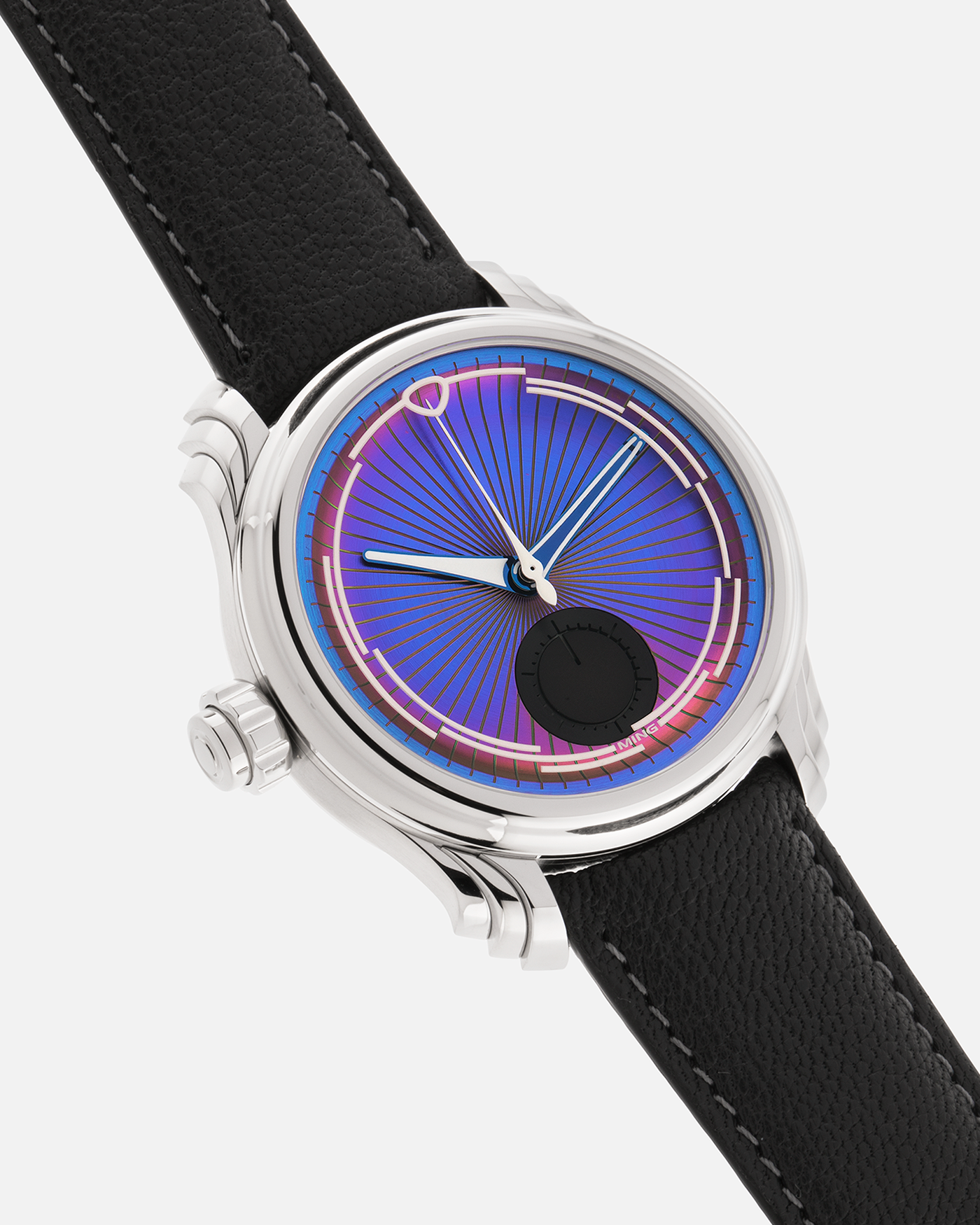 Brand: MING
Year: 2025
Model: 57.04 Iris
Material: Stainless Steel
Movement: Sellita for MING Cal. SW562.M1
Case Dimensions: 40mm Diameter and 11.85mm Thickness
Strap: MING Anthracite Goat Leather Strap with MING stainless steel buckle and Ming Stainless Steel Universal Bracelet