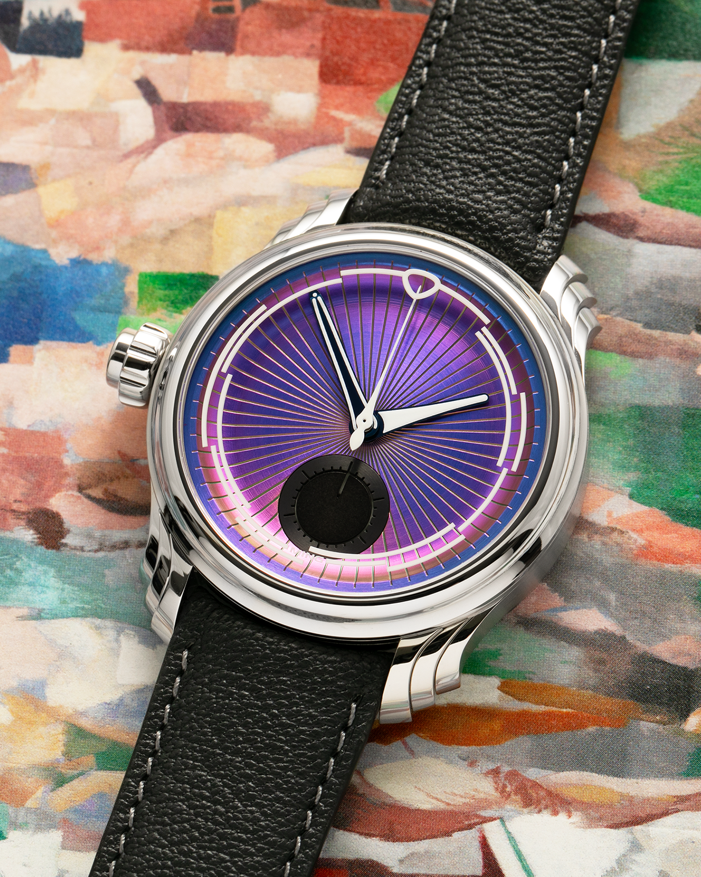 Brand: MING
Year: 2025
Model: 57.04 Iris
Material: Stainless Steel
Movement: Sellita for MING Cal. SW562.M1
Case Dimensions: 40mm Diameter and 11.85mm Thickness
Strap: MING Anthracite Goat Leather Strap with MING stainless steel buckle and Ming Stainless Steel Universal Bracelet