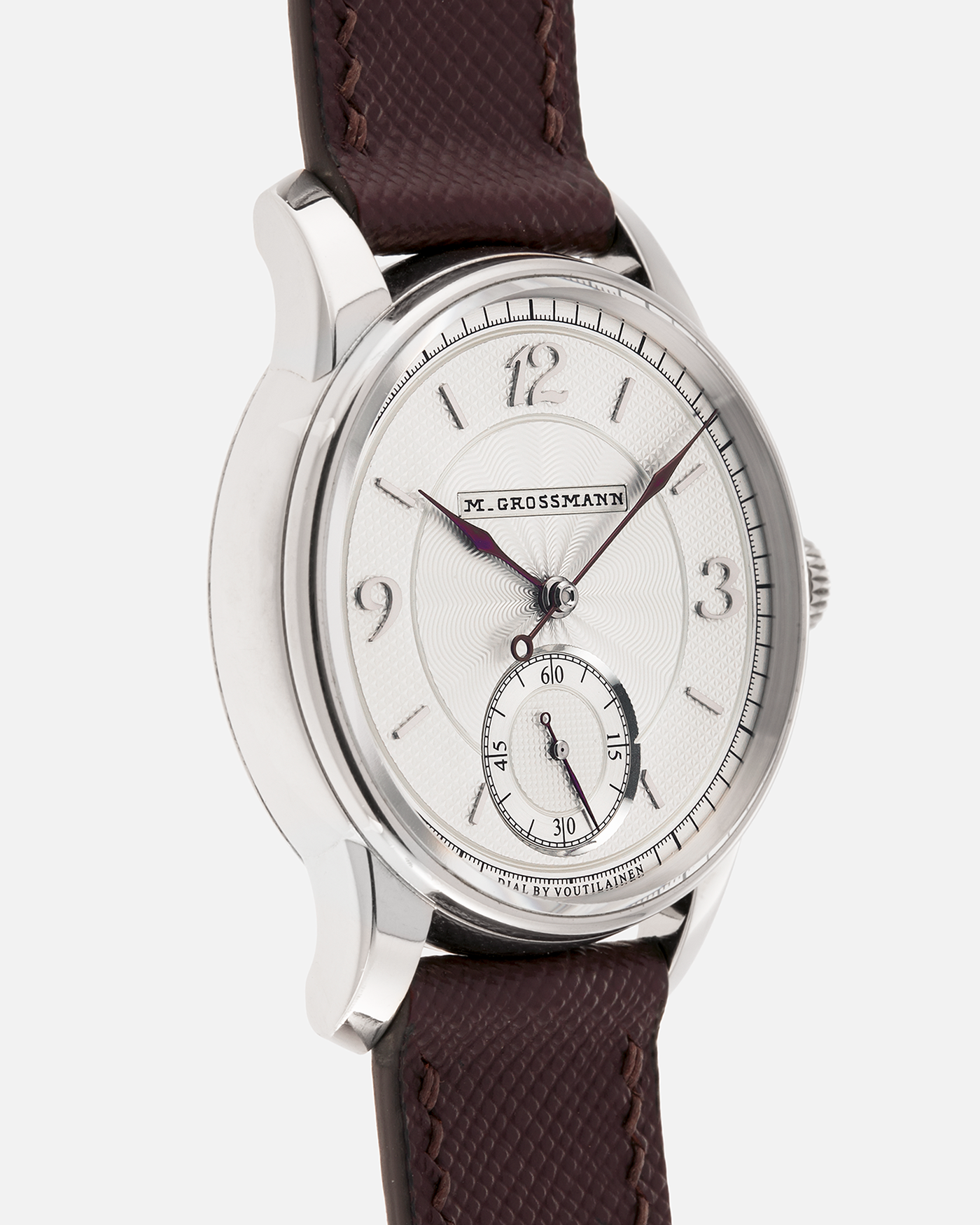 Brand: Moritz Grossmann
Year: 2023
Model: Benu 37 Grail Watch ‘Silver Bullet’
Reference Number: MG-003588
Material: 18k White Gold
Movement: Manual-Winding Cal. 102.1
Case Dimensions: 37mm Diameter 9.4mm Thickness
Strap: Moritz Grossman Anemone Kudu Leather Strap, Delugs White Himalayan Alligator Strap, Strapology Purple Textured Calf Strap and 18k White Gold Moritz Grossmann Tang Buckle