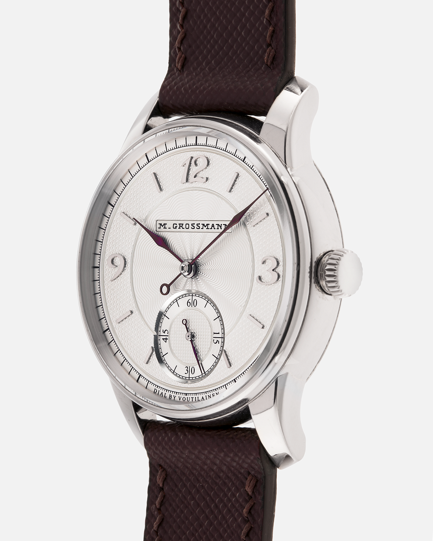 Brand: Moritz Grossmann
Year: 2023
Model: Benu 37 Grail Watch ‘Silver Bullet’
Reference Number: MG-003588
Material: 18k White Gold
Movement: Manual-Winding Cal. 102.1
Case Dimensions: 37mm Diameter 9.4mm Thickness
Strap: Moritz Grossman Anemone Kudu Leather Strap, Delugs White Himalayan Alligator Strap, Strapology Purple Textured Calf Strap and 18k White Gold Moritz Grossmann Tang Buckle