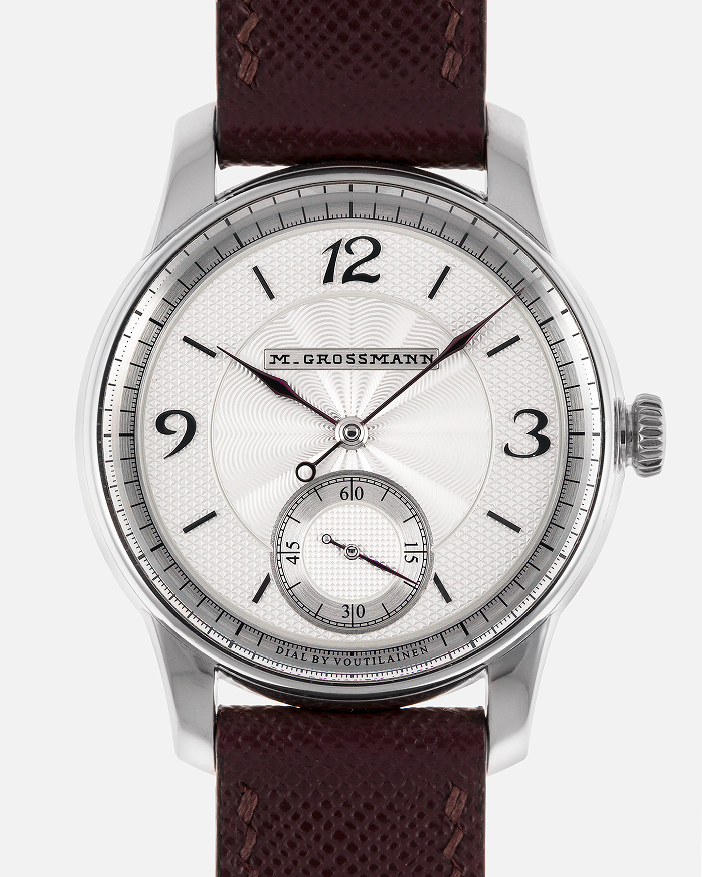 Brand: Moritz Grossmann
Year: 2023
Model: Benu 37 Grail Watch ‘Silver Bullet’
Reference Number: MG-003588
Material: 18k White Gold
Movement: Manual-Winding Cal. 102.1
Case Dimensions: 37mm Diameter 9.4mm Thickness
Strap: Moritz Grossman Anemone Kudu Leather Strap, Delugs White Himalayan Alligator Strap, Strapology Purple Textured Calf Strap and 18k White Gold Moritz Grossmann Tang Buckle