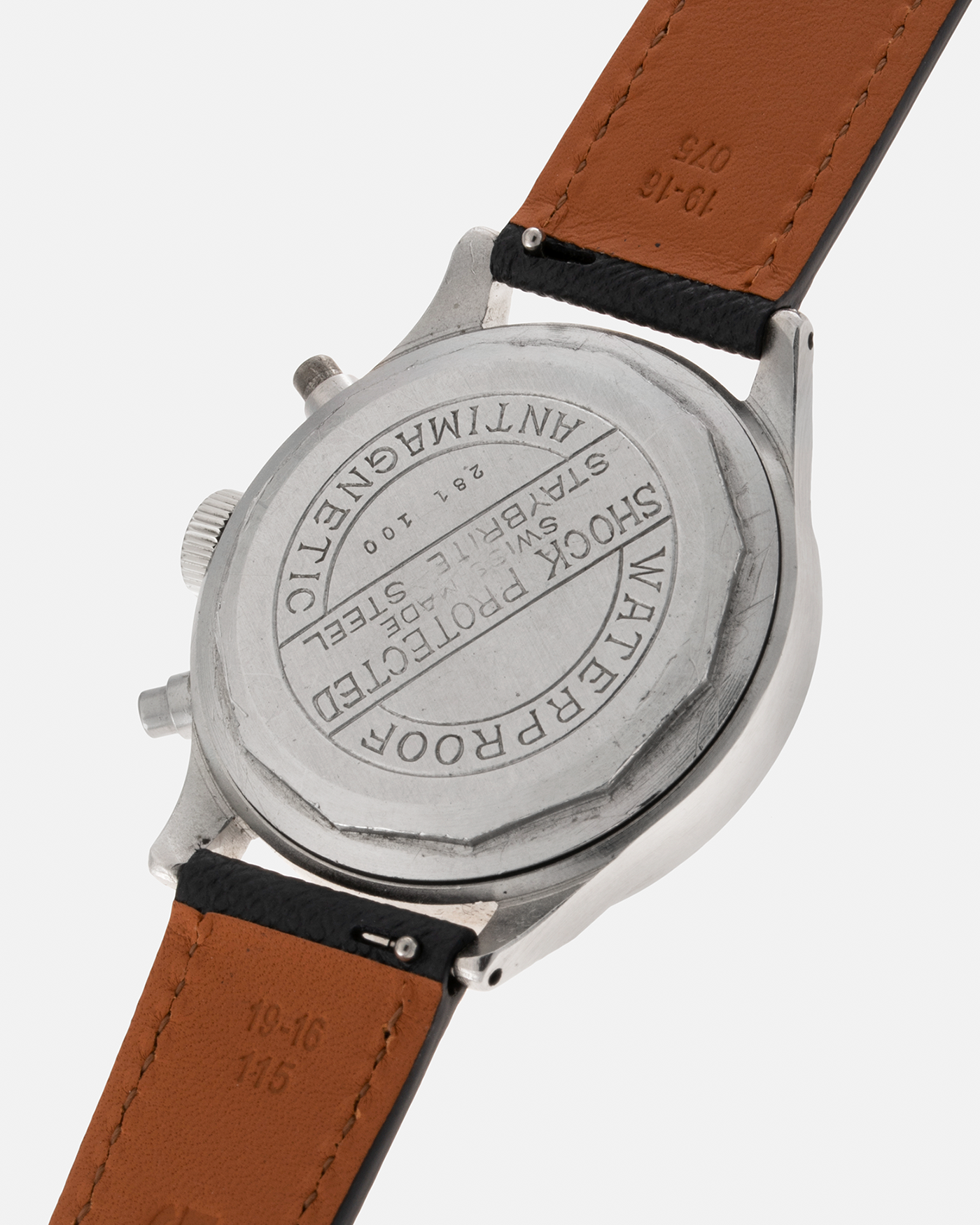 Brand: Mulco Year: 1940s Material: Stainless Steel Movement: Valjoux Cal. 22, Manual-Winding Case Diameter: 38mm (Spillman Case) Lug Width: 19mm Strap: Molequin Navy Blue Textured Calf Leather Strap