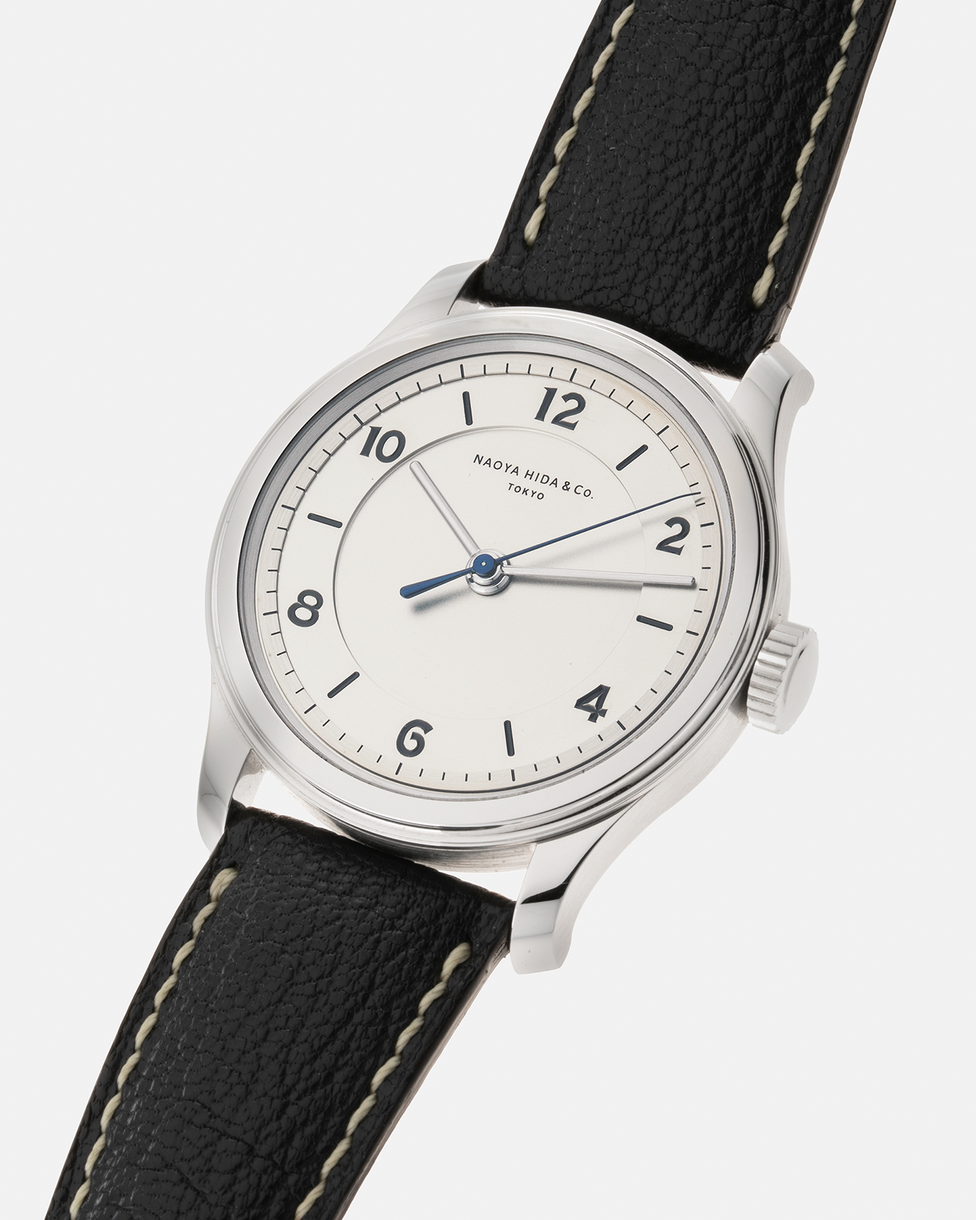 Brand: Naoya Hida Year: 2022 Model: NH Type 2B Material: 904L Stainless Steel Case, German Silver Dial  Movement: Cal. 3020CS, Manual-Winding Case Diameter: 37mm Strap: Naoya Hida (Jean Rousseau) Navy Blue Leather Strap with Contrasting Stitching and Signed Stainless Steel Tang Buckle