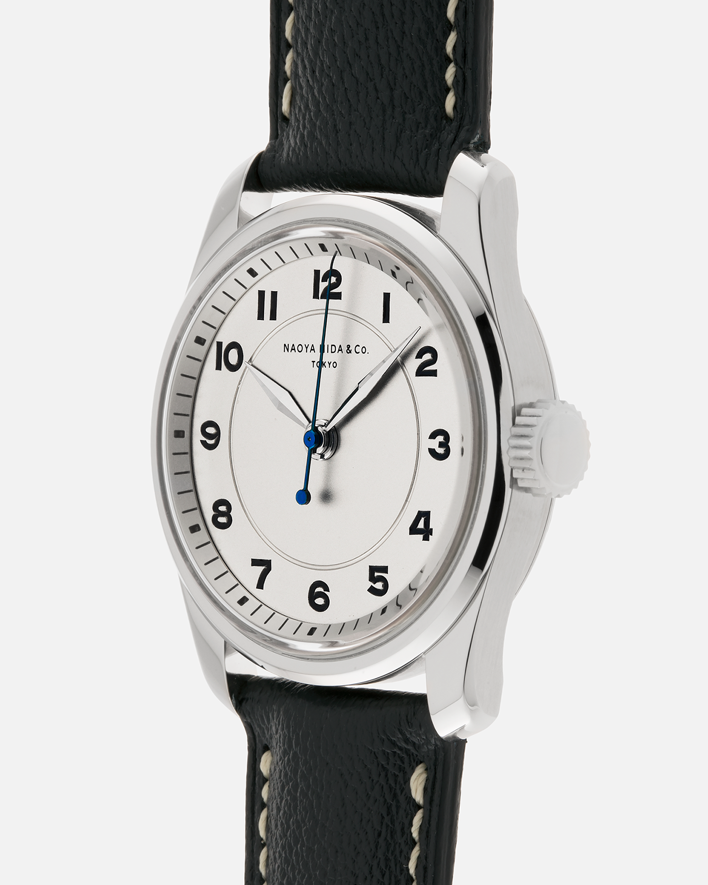 Brand: Naoya Hida
Year: 2024
Model: NH Type 4A
Material: 904L Stainless Steel Case, German Silver Dial
Movement: NH Calibre 3020SS (Based on Valjoux Cal. 7750), Manual-Winding
Case Dimensions: 36mm Diameter 11mm Thickness
Lug Width: 20mm
Strap: Jean Rousseau Dark Blue Leather Strap with Signed 904L Stainless Steel Tang Buckle