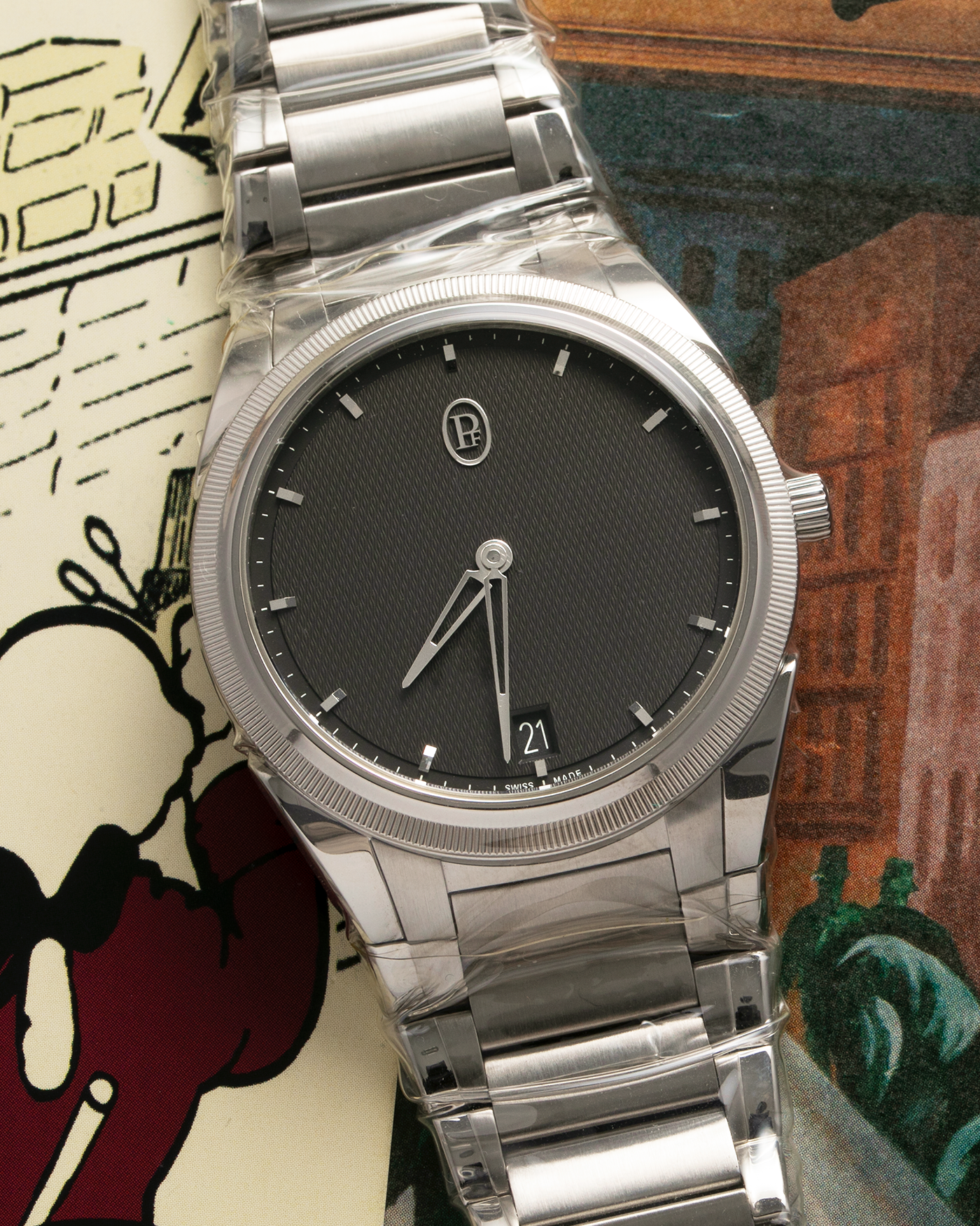 Brand: Parmigiani Fleurier Year: 2022 Model: Tonda PF Material: Stainless Steel Case, Platinum Micro-Rotor Movement: Cal. PF 703 Micro-Rotor, Self-Winding Case Diameter: 40mm Strap: Parmigiani Integrated Stainless Steel Bracelet with Signed Clasp