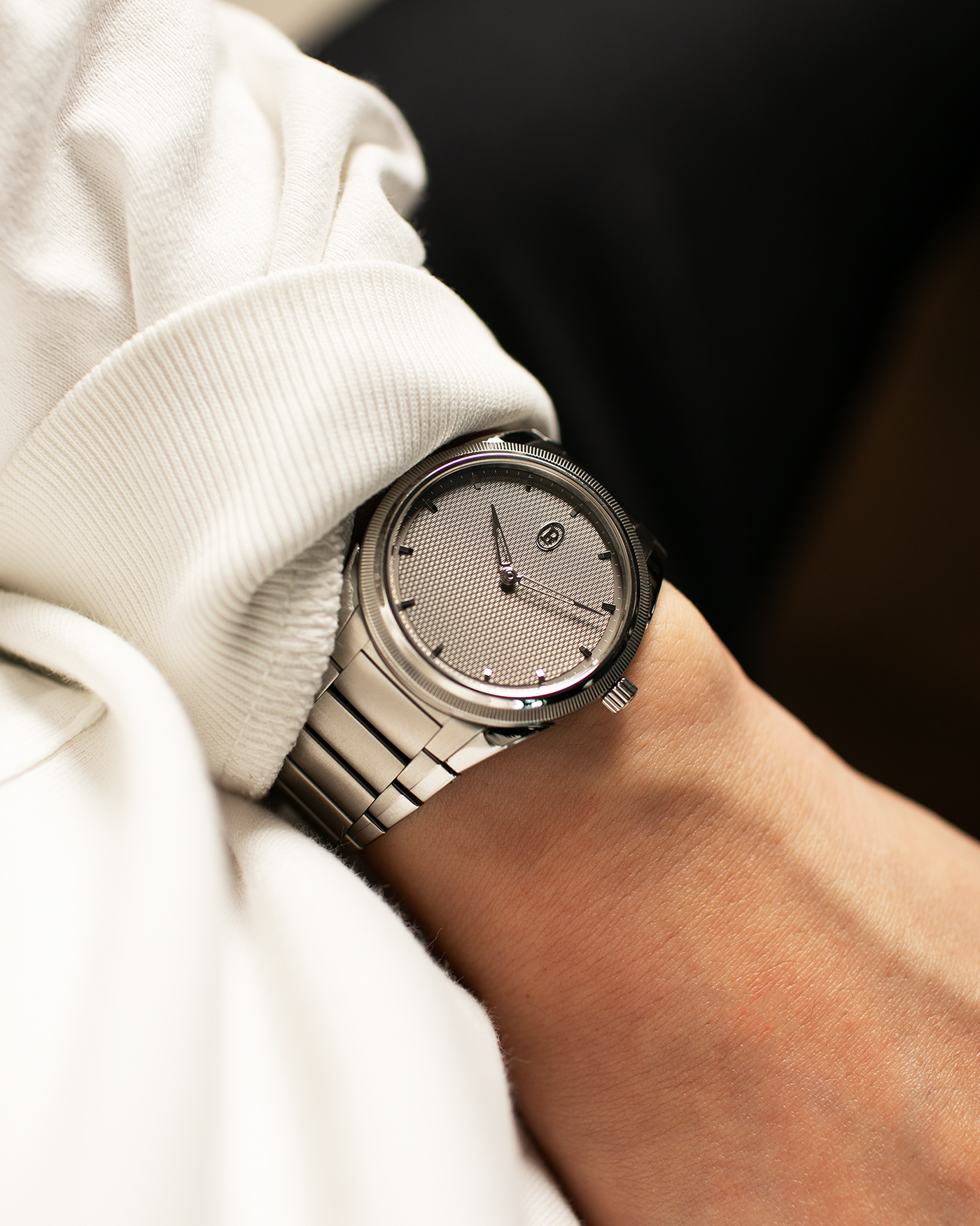 Brand: Parmigiani Fleurier Year: 2023 Model: Tonda PF Silver Sand Material: Stainless Steel Movement: Cal. PF 770, Self-Winding Case Diameter: 36mm Strap: Parmigiani Integrated Stainless Steel Bracelet with Signed Clasp