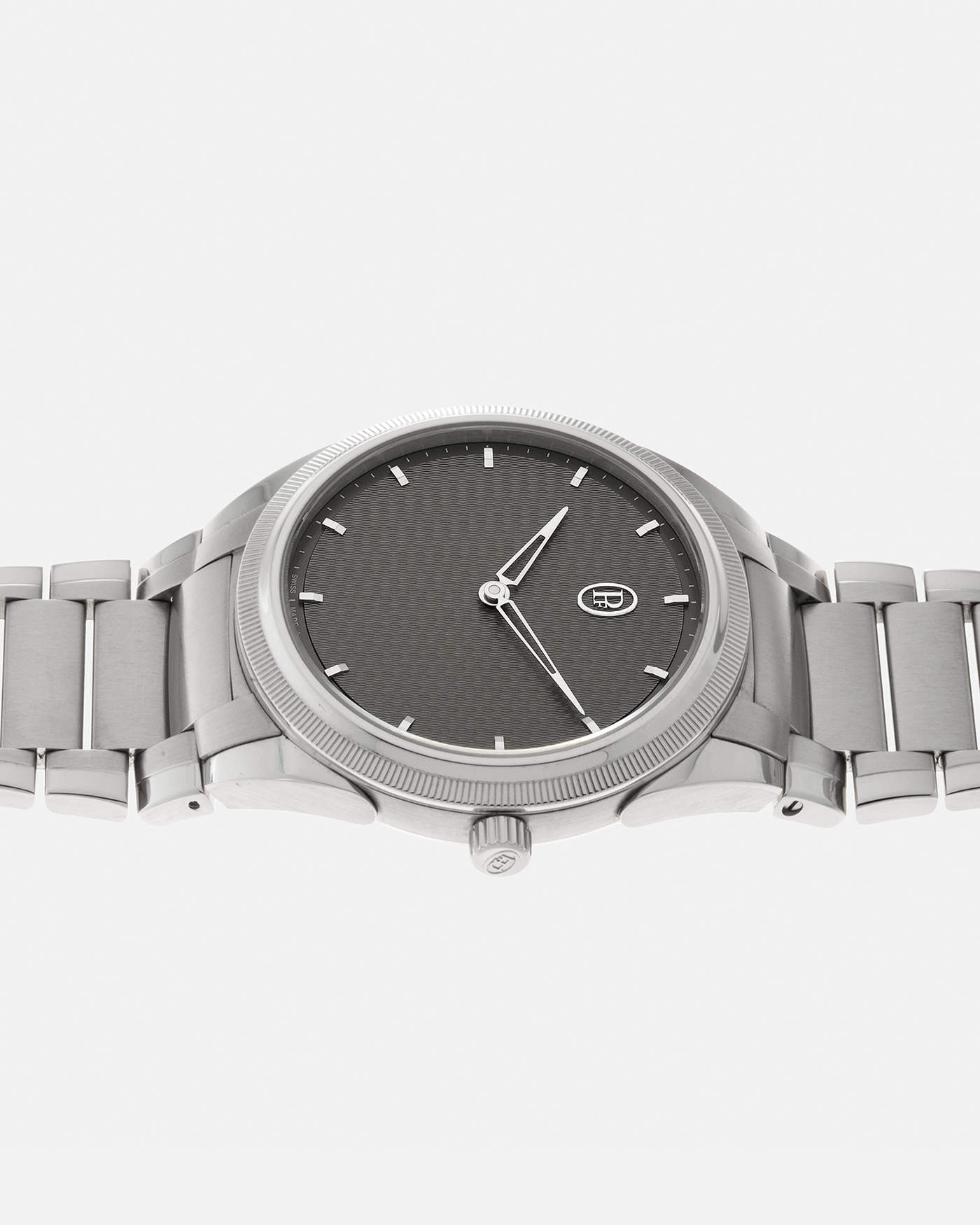 Brand: Parmigiani Fleurier Year: 2023 Model: Tonda PF Silver Sand Material: Stainless Steel Movement: Cal. PF 770, Self-Winding Case Diameter: 36mm Strap: Parmigiani Integrated Stainless Steel Bracelet with Signed Clasp