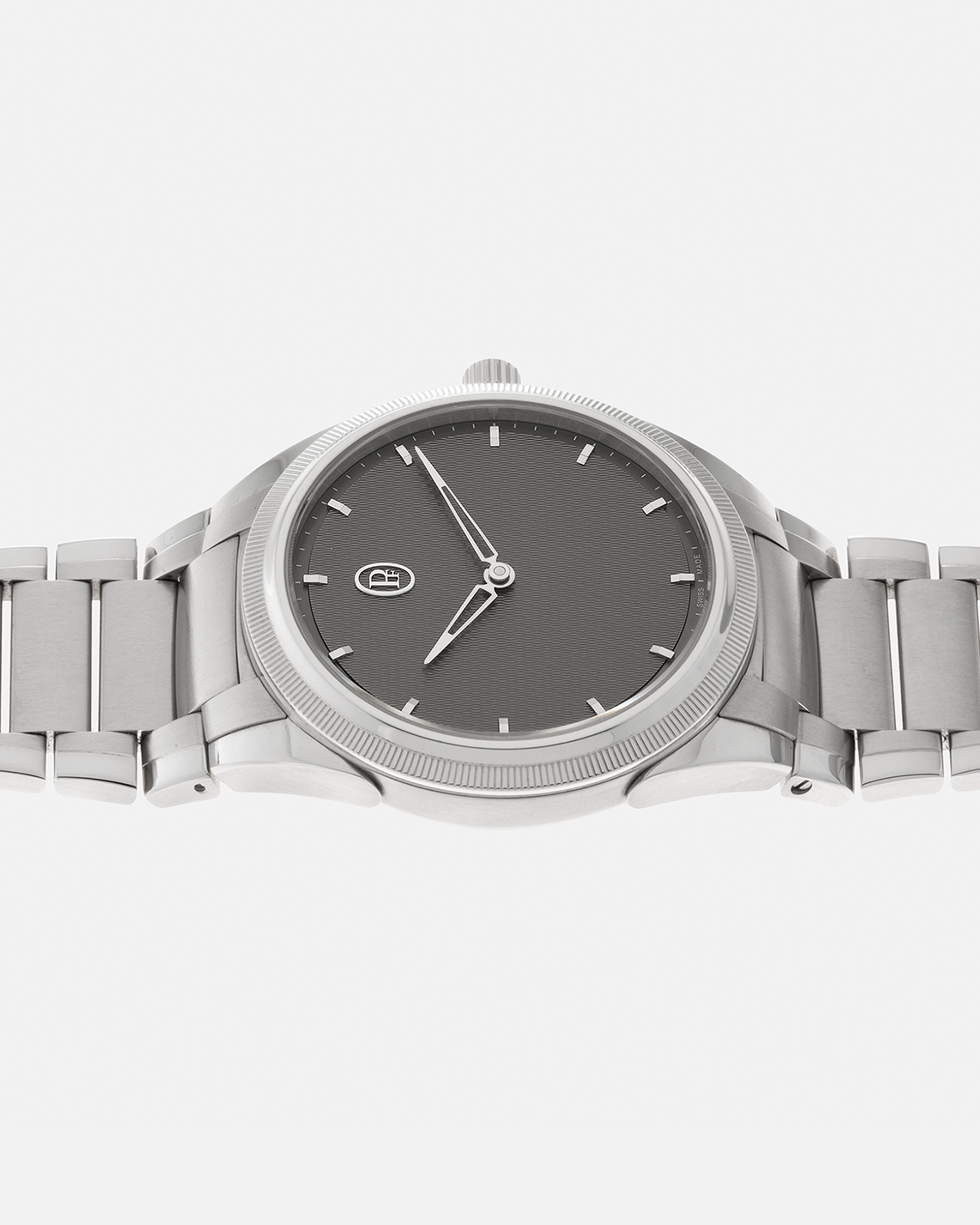 Brand: Parmigiani Fleurier Year: 2023 Model: Tonda PF Silver Sand Material: Stainless Steel Movement: Cal. PF 770, Self-Winding Case Diameter: 36mm Strap: Parmigiani Integrated Stainless Steel Bracelet with Signed Clasp