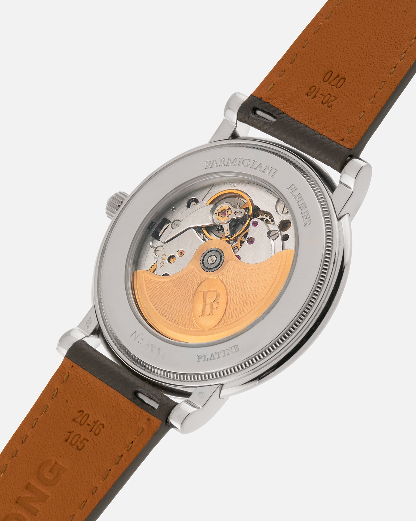Brand: Parmigiani Fleurier
Year: 2000’s
Model: Toric Automatic
Material: Platinum 950
Movement: PF Cal. 13301, Self-Winding
Case Dimensions: 40mm Diameter 8.5mm Thickness
Lug Width: 20mm
Strap: Grey Molequin Textured Calf Strap with Signed Platinum Parmigiani Fleurier Tang Buckle. Additional Used Black Parmigiani Fleurier Alligator Strap