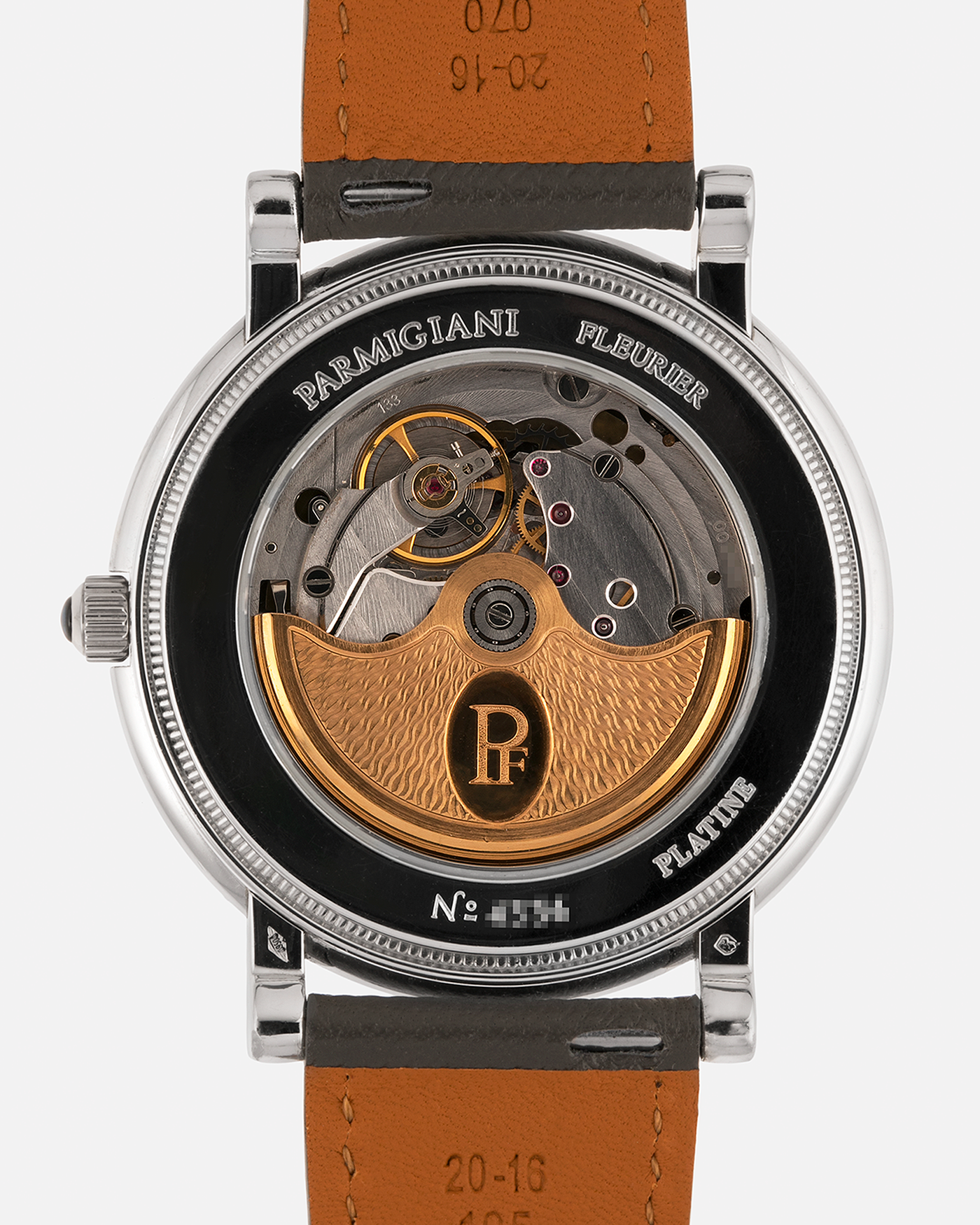 Brand: Parmigiani Fleurier
Year: 2000’s
Model: Toric Automatic
Material: Platinum 950
Movement: PF Cal. 13301, Self-Winding
Case Dimensions: 40mm Diameter 8.5mm Thickness
Lug Width: 20mm
Strap: Grey Molequin Textured Calf Strap with Signed Platinum Parmigiani Fleurier Tang Buckle. Additional Used Black Parmigiani Fleurier Alligator Strap