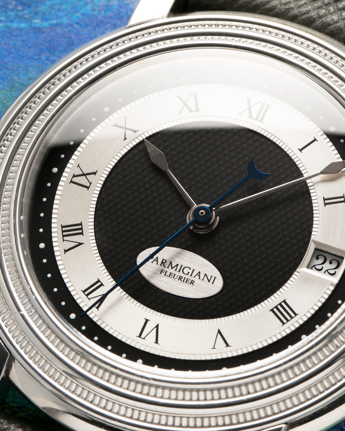 Brand: Parmigiani Fleurier
Year: 2000’s
Model: Toric Automatic
Material: Platinum 950
Movement: PF Cal. 13301, Self-Winding
Case Dimensions: 40mm Diameter 8.5mm Thickness
Lug Width: 20mm
Strap: Grey Molequin Textured Calf Strap with Signed Platinum Parmigiani Fleurier Tang Buckle. Additional Used Black Parmigiani Fleurier Alligator Strap