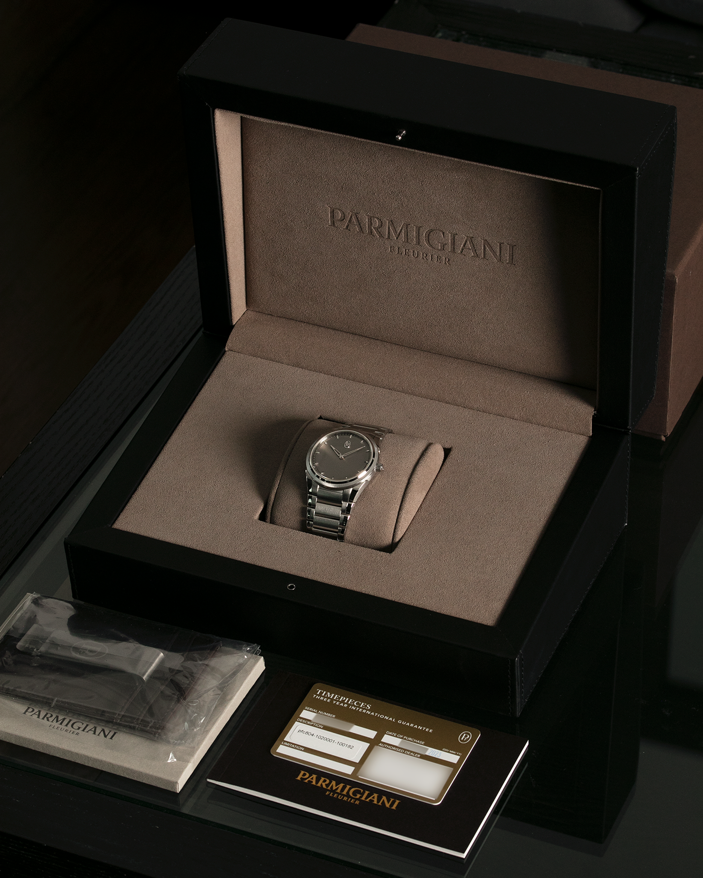 Brand: Parmigiani Fleurier Year: 2023 Model: Tonda PF Silver Sand Material: Stainless Steel Movement: Cal. PF 770, Self-Winding Case Diameter: 36mm Strap: Parmigiani Integrated Stainless Steel Bracelet with Signed Clasp