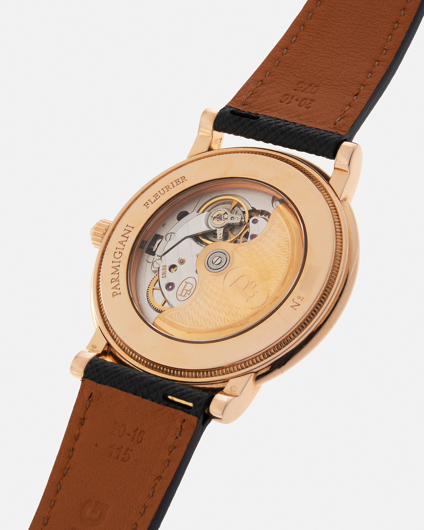 Brand: Parmigiani Fleurier Year: 1990’s Model: Toric Automatic Material: 18-carat Rose Gold Movement: PF Cal. 13301, Self-Winding Case Diameter: 40mm Lug Width: 20mm Strap: Molequin Navy Textured Calf Leather Strap with Signed 18-carat Rose Gold Tang Buckle