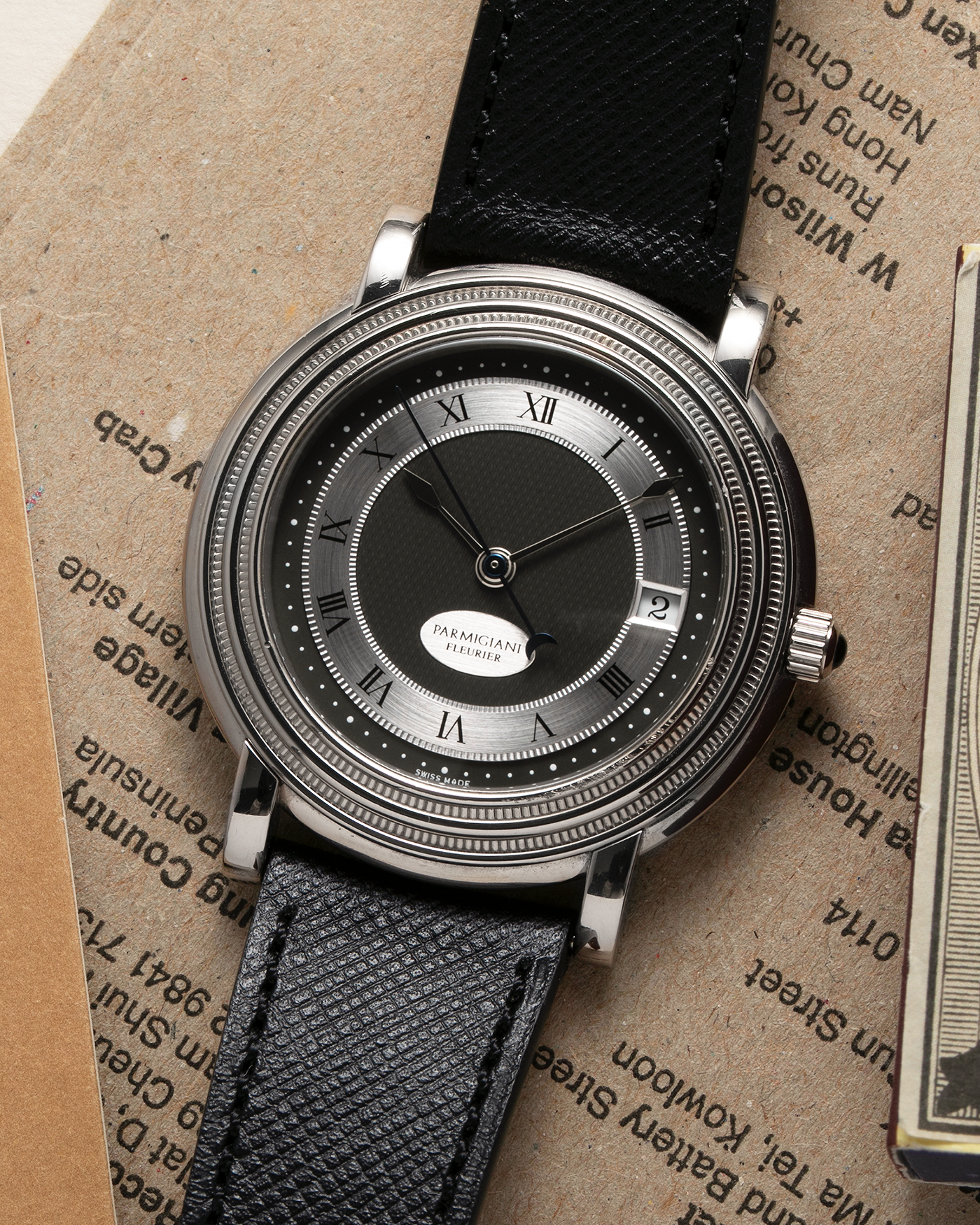 Brand: Parmigiani Fleurier Year: 1990’s Model: Toric Automatic Material: 18-carat White Gold Movement: PF Cal. 13301, Self-Winding Case Diameter: 40mm Strap: Molequin Black Textured Calf Leather Strap with 18-carat White Gold Signed Tang Buckle