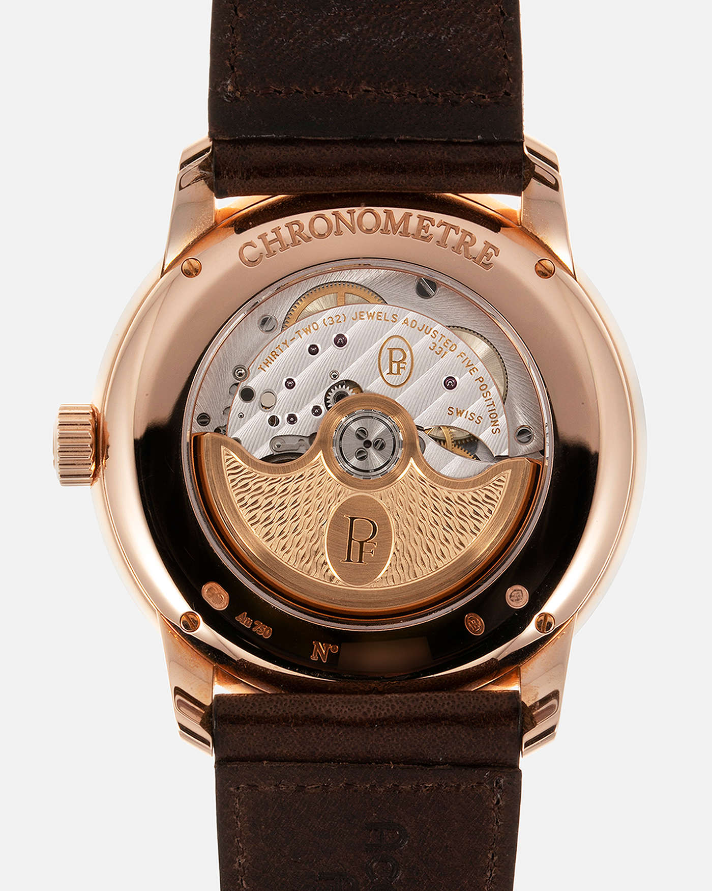 Brand: Parmigiani Fleurier Year: 2017 Model: Toric Chronometre Material: 18-carat Rose Gold Movement: PF Cal. PF 331, Self-Winding Case Diameter: 40.8mm Strap: Accurate Form Dark Brown Leather Strap with Signed 18-carat Rose Gold Tang Buckle.