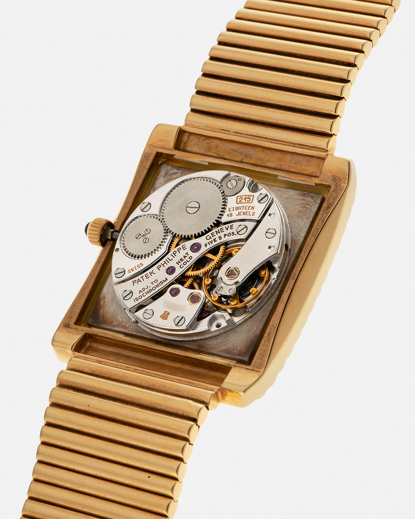 Brand: Patek Philippe
Year: 1976
Model: Gondolo
Reference Number: 3733J
Material: 18-carat Yellow Gold Case, Black Onyx Stone Dial
Movement: Patek Philippe Cal. 215, Manual-Winding
Case Dimensions: 29mm x 33mm (Including Lugs) x 6.5mm
Bracelet: Patek Philippe Ribbed Integrated Bracelet in 18-carat Yellow Gold with Signed Clasp