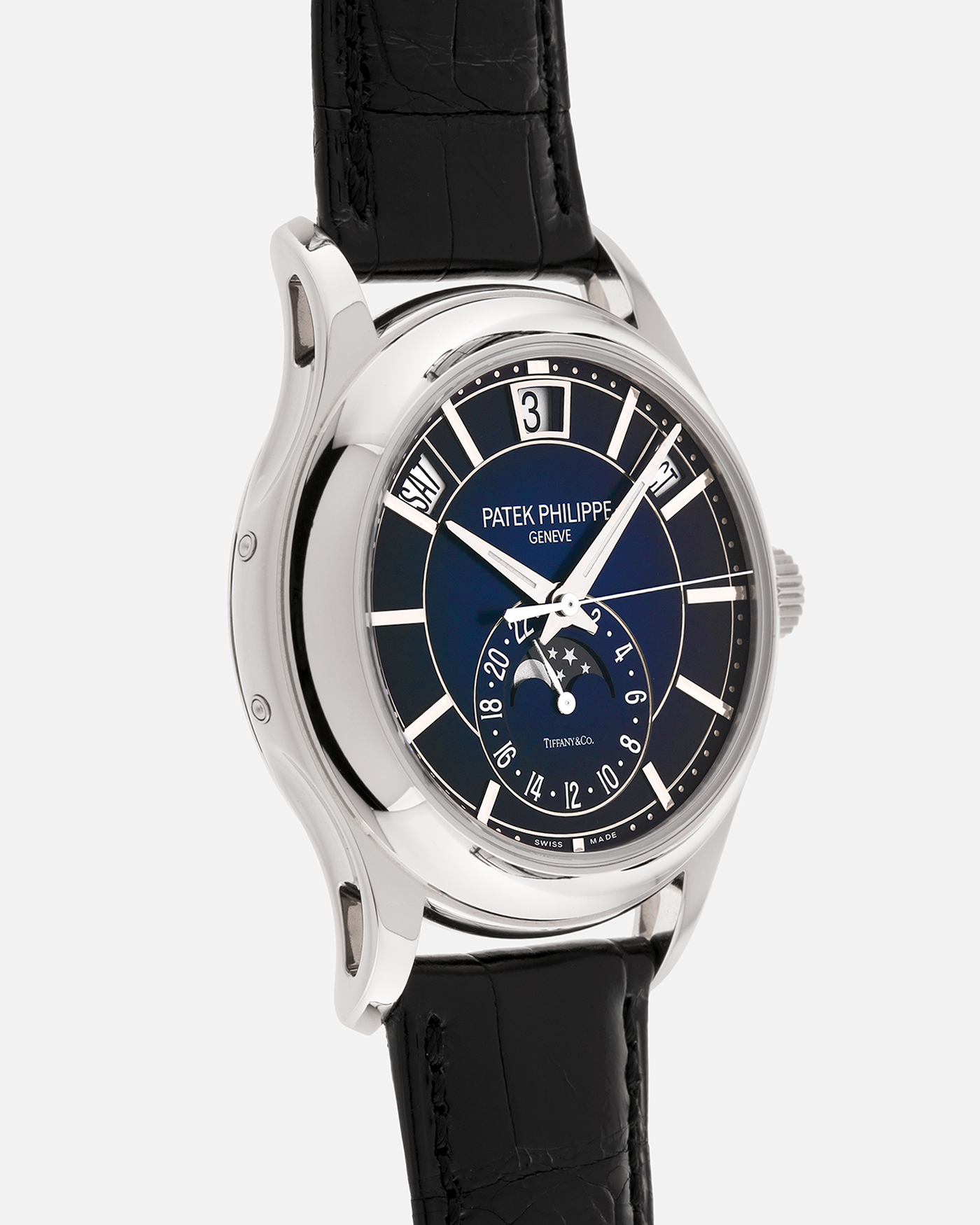 Brand: Patek Philippe
Year: 2019
Model: Annual Calendar
Reference Number: 5205G
Material: 18k White Gold
Movement: Caliber 324 S QA LU 24H
Case Dimensions: 40mm Diameter 11.36mm Thickness
Strap: Patek Philippe Black Alligator Strap and 18k White Gold Patek Philippe Tang Buckle