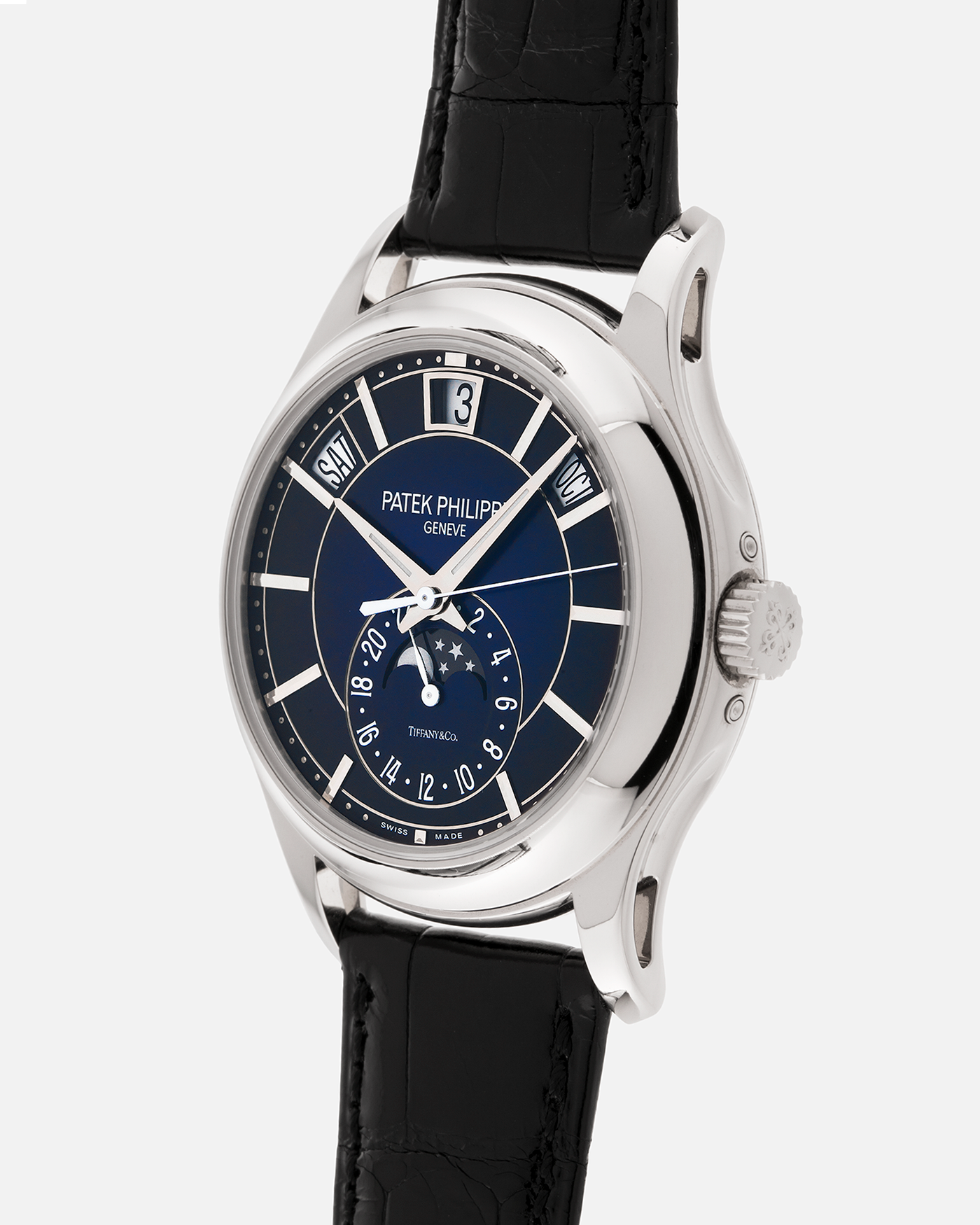 Brand: Patek Philippe
Year: 2019
Model: Annual Calendar
Reference Number: 5205G
Material: 18k White Gold
Movement: Caliber 324 S QA LU 24H
Case Dimensions: 40mm Diameter 11.36mm Thickness
Strap: Patek Philippe Black Alligator Strap and 18k White Gold Patek Philippe Tang Buckle