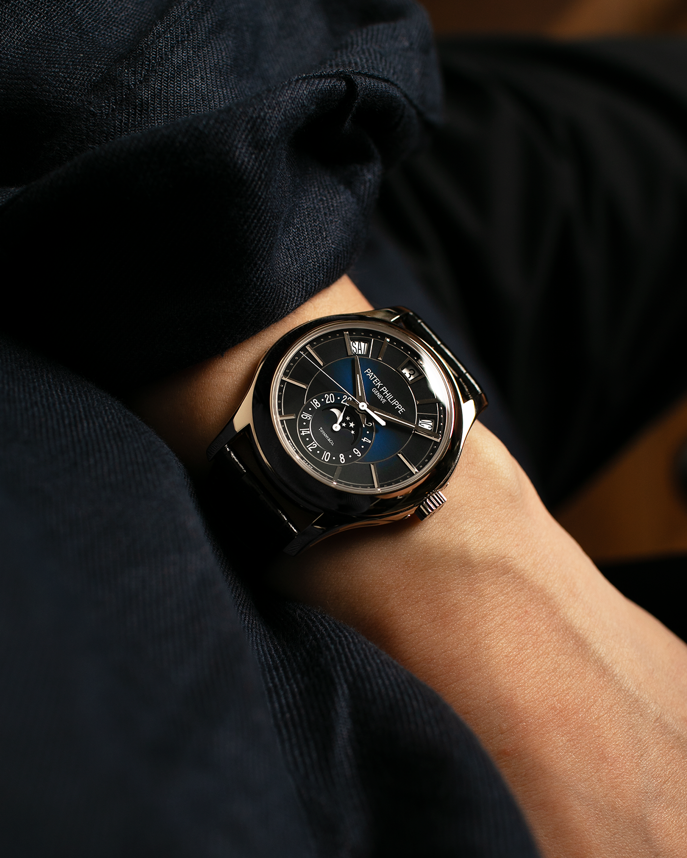 Brand: Patek Philippe
Year: 2019
Model: Annual Calendar
Reference Number: 5205G
Material: 18k White Gold
Movement: Caliber 324 S QA LU 24H
Case Dimensions: 40mm Diameter 11.36mm Thickness
Strap: Patek Philippe Black Alligator Strap and 18k White Gold Patek Philippe Tang Buckle