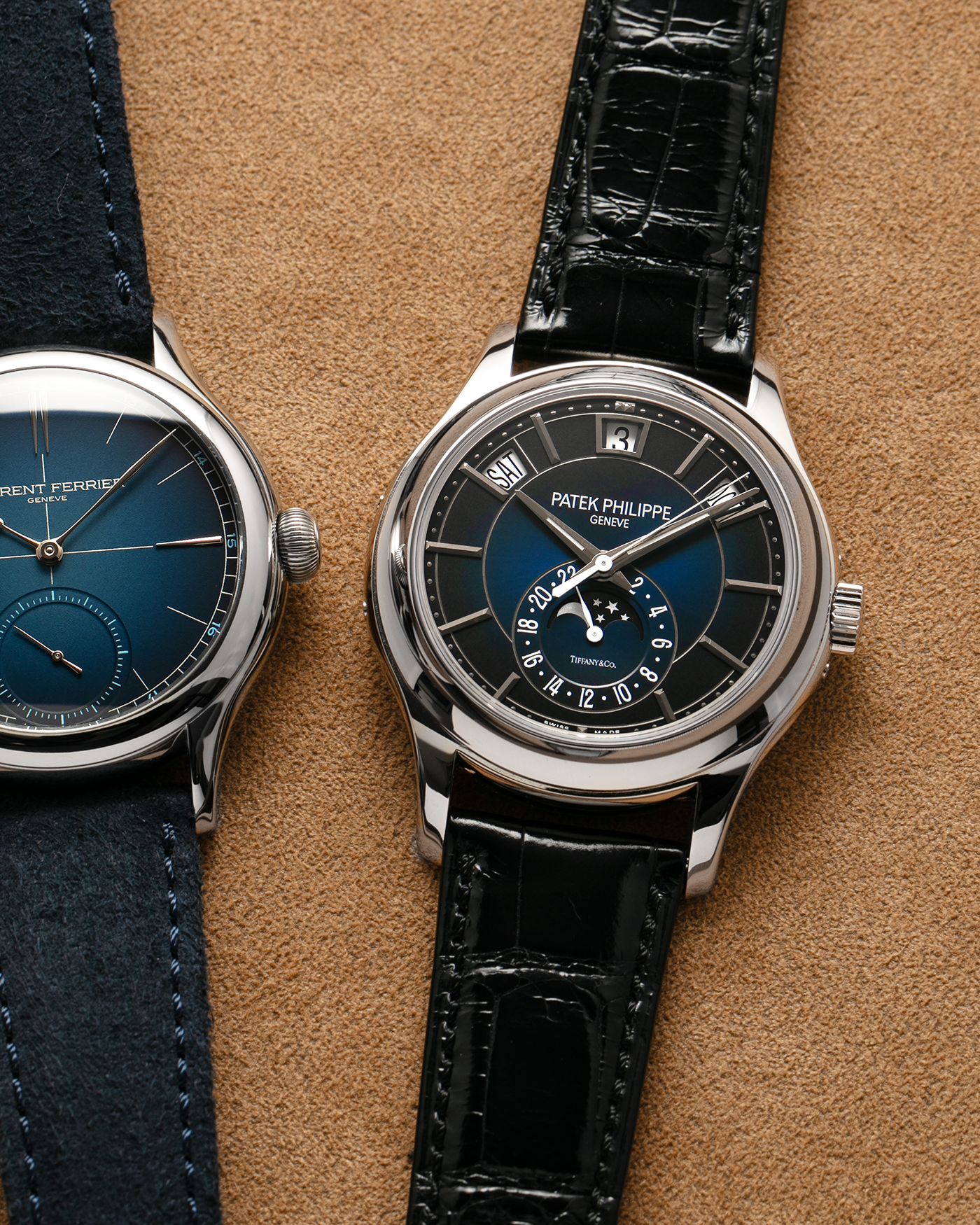 Brand: Patek Philippe
Year: 2019
Model: Annual Calendar
Reference Number: 5205G
Material: 18k White Gold
Movement: Caliber 324 S QA LU 24H
Case Dimensions: 40mm Diameter 11.36mm Thickness
Strap: Patek Philippe Black Alligator Strap and 18k White Gold Patek Philippe Tang Buckle