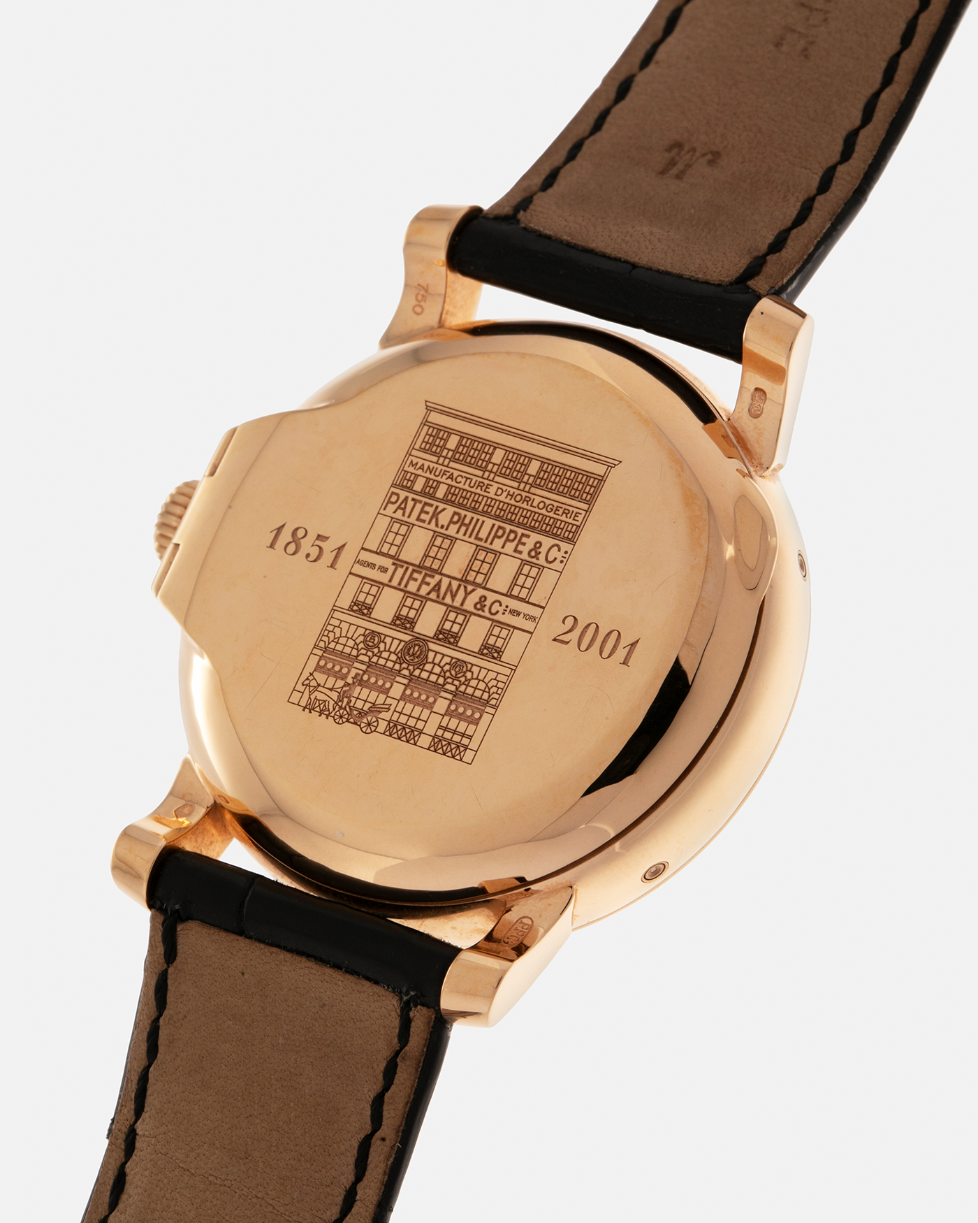 Brand: Patek Philippe
Year: 2001
Model: Annual Calendar
Reference Number: 5150R / ‘T150’
Material: 18-carat Rose Gold
Movement: Patek Philippe Cal. 315 S QA LU, Self-Winding
Case Dimensions: 36mm x 12.6mm (Lug-to-Lug 44mm)
Lug Width: 19mm
Strap: Patek Philippe Black Alligator Leather Strap with Signed 18-carat Rose Gold Tang Buckle