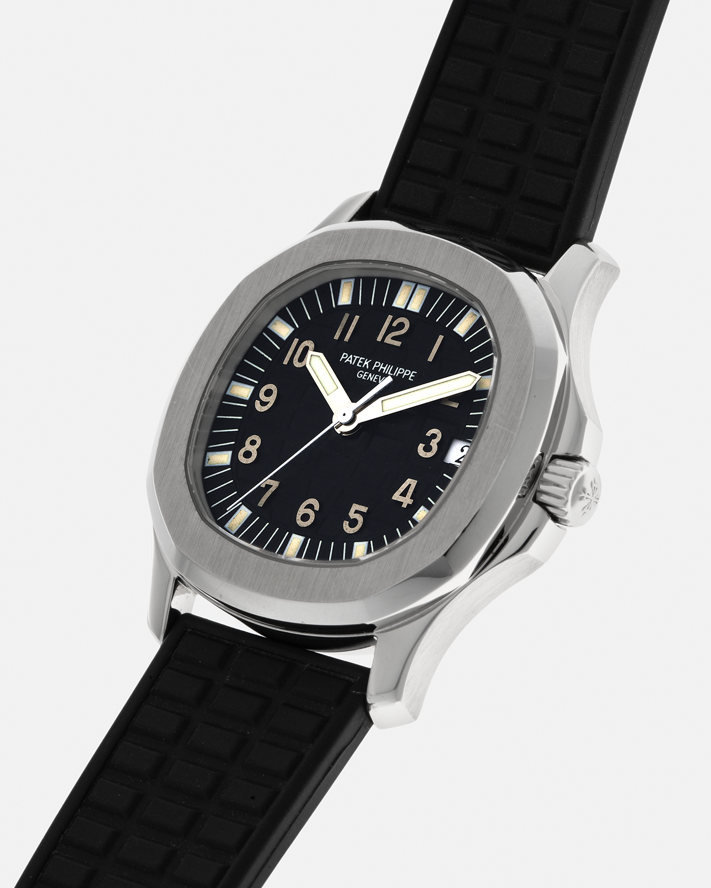 Brand: Patek Philippe
Year: 1997
Model: Aquanaut
Reference: 5060A
Material: Stainless Steel
Movement: Patek Philippe Cal. 330 SC, Self-Winding
Case Dimensions: 36mm x 8.5mm (Lug-to-Lug 46mm)
Lug Width: 19mm
Straps: Patek Philippe Black ‘Tropic’ Rubber Strap for Aquanaut with Signed Stainless Steel Butterfly Double Fold Deployant Clasp, extra uncut Patek Philippe Khaki Green ‘Tropic’ Rubber Strap for Aquanaut