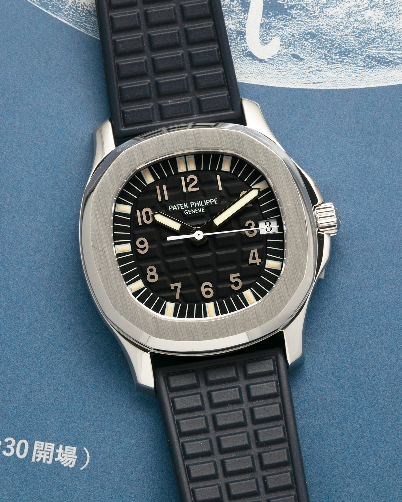 Brand: Patek Philippe
Year: 1997
Model: Aquanaut
Reference: 5060A
Material: Stainless Steel
Movement: Patek Philippe Cal. 330 SC, Self-Winding
Case Dimensions: 36mm x 8.5mm (Lug-to-Lug 46mm)
Lug Width: 19mm
Straps: Patek Philippe Black ‘Tropic’ Rubber Strap for Aquanaut with Signed Stainless Steel Butterfly Double Fold Deployant Clasp, extra uncut Patek Philippe Khaki Green ‘Tropic’ Rubber Strap for Aquanaut