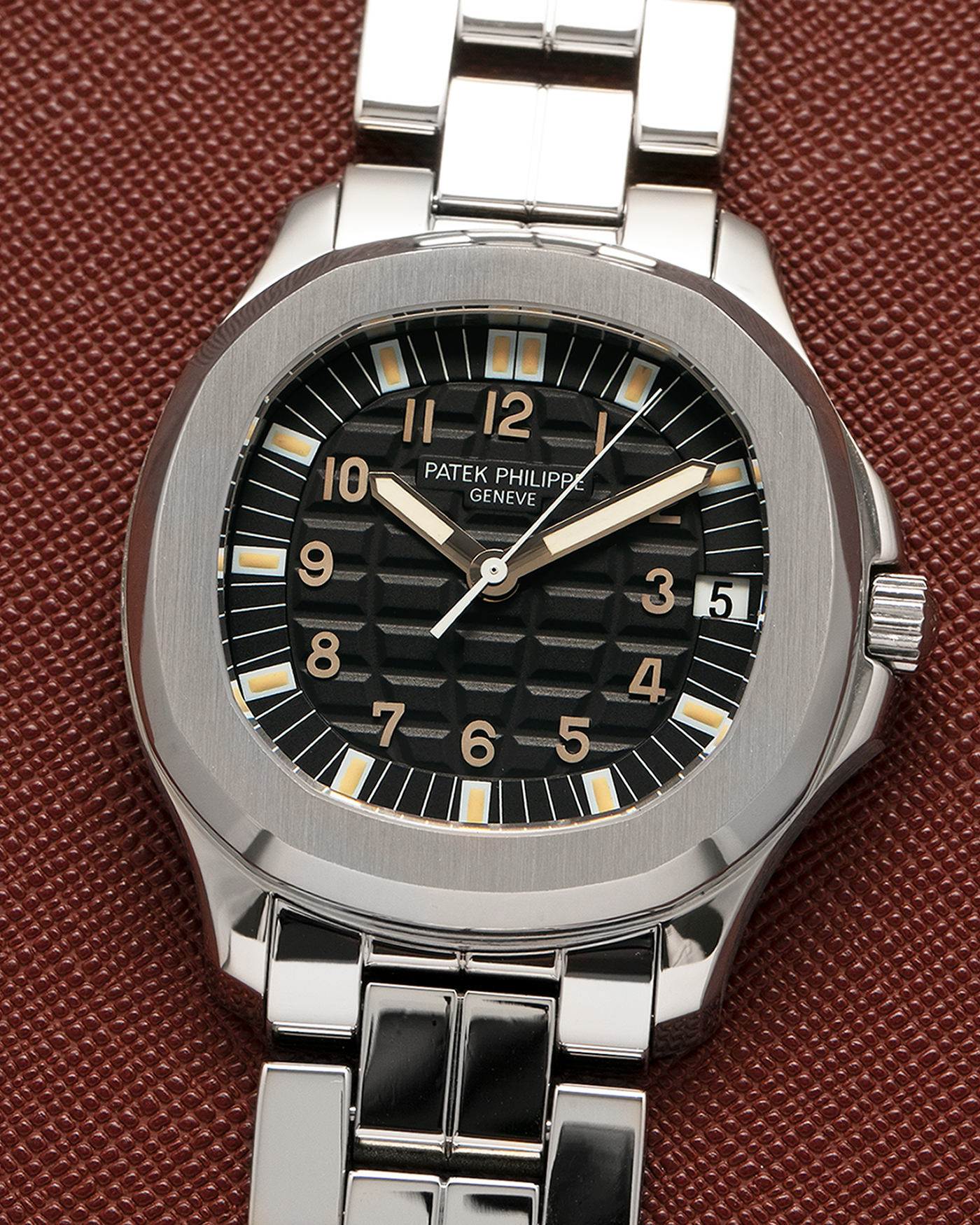 Brand: Patek Philippe
Year: 2000
Model: Aquanaut
Reference Number: 5065A
Material: Stainless Steel
Movement: Patek Philippe Cal. 315 SC. Self-Winding
Case Dimensions: 38mm x 8.2mm (Lug-to-Lug 44mm)
Lug Width: 19mm
Bracelet: Patek Philippe Multi-Link Stainless Steel Bracelet  