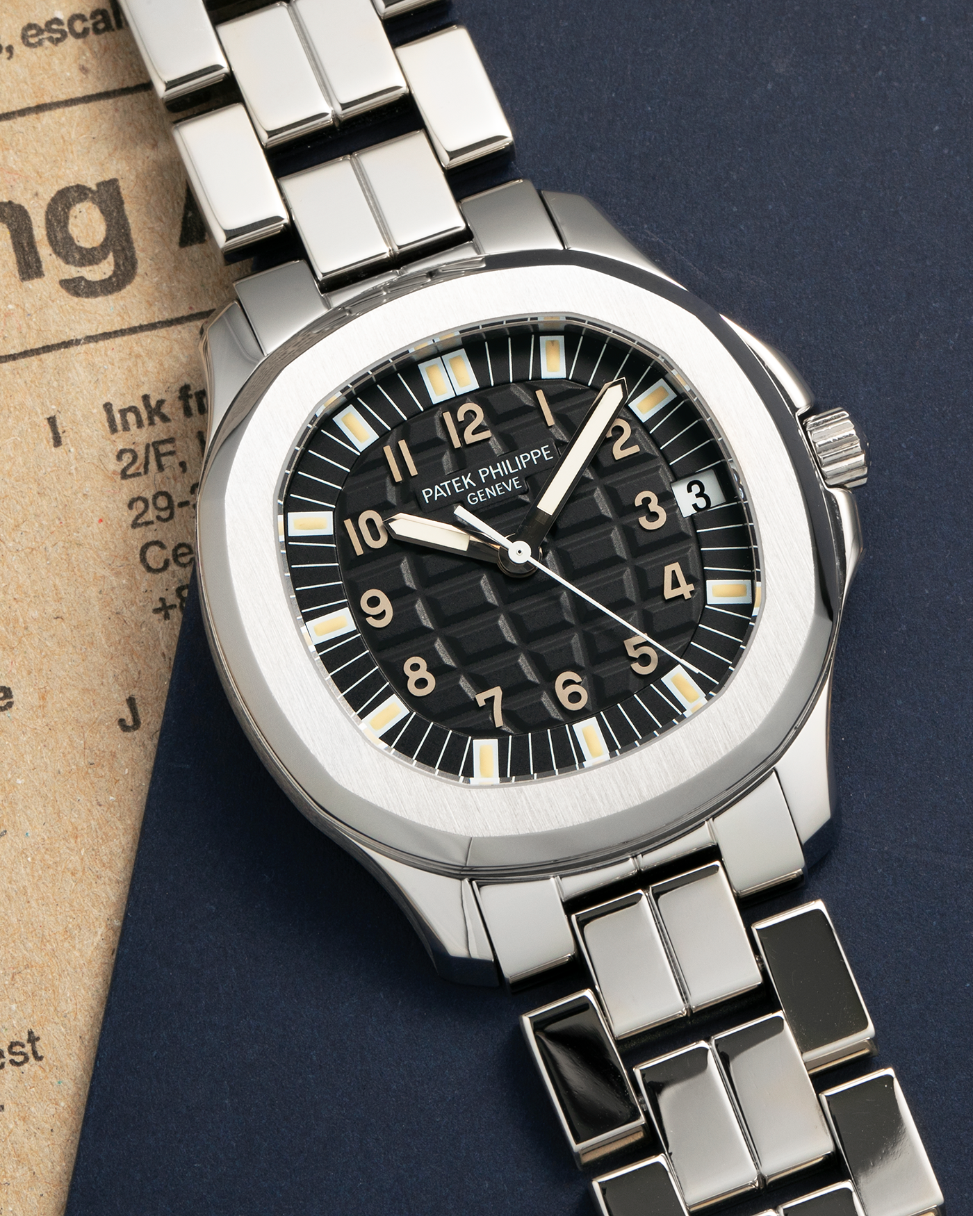 Brand: Patek Philippe
Year: 2000
Model: Aquanaut
Reference Number: 5065A
Material: Stainless Steel
Movement: Patek Philippe Cal. 315 SC. Self-Winding
Case Dimensions: 38mm x 8.2mm (Lug-to-Lug 44mm)
Lug Width: 19mm
Bracelet: Patek Philippe Multi-Link Stainless Steel Bracelet  