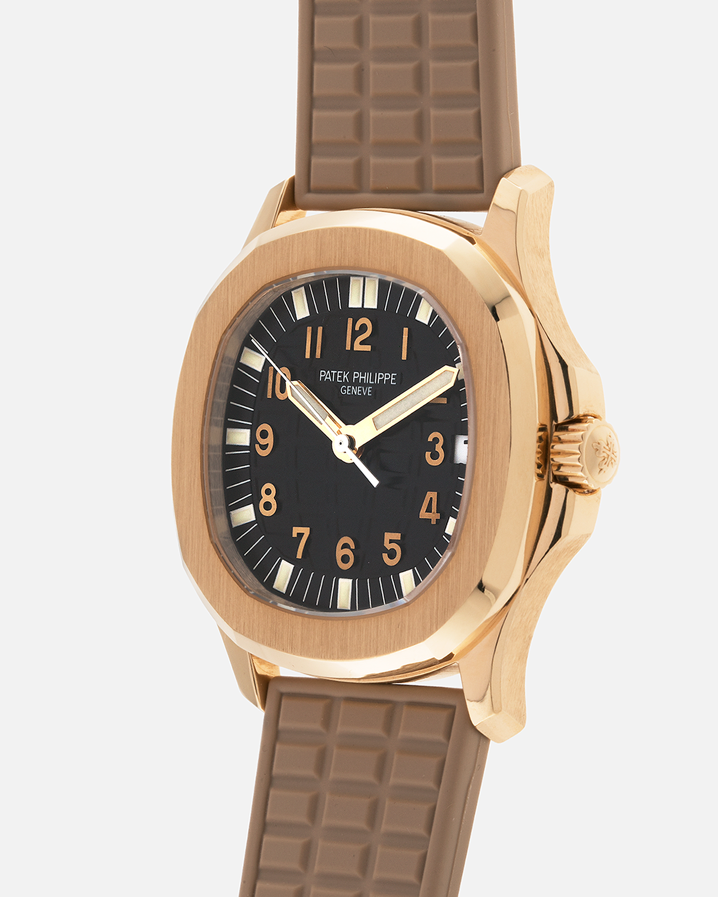 Brand: Patek Philippe
Year: 2004
Model: Aquanaut
Reference: 5066J
Material: 18k Yellow Gold
Movement: Patek Philippe Cal. 330 SC, Self-Winding
Case Dimensions: 36mm x 8.5mm
Lug Width: 19mm
Straps: Patek Philippe Beige ‘Tropic’ Rubber Strap with Signed 18k Yellow Gold Butterfly Double Fold Deployant Clasp. Extra Patek Philippe Khaki Green Rubber Strap.