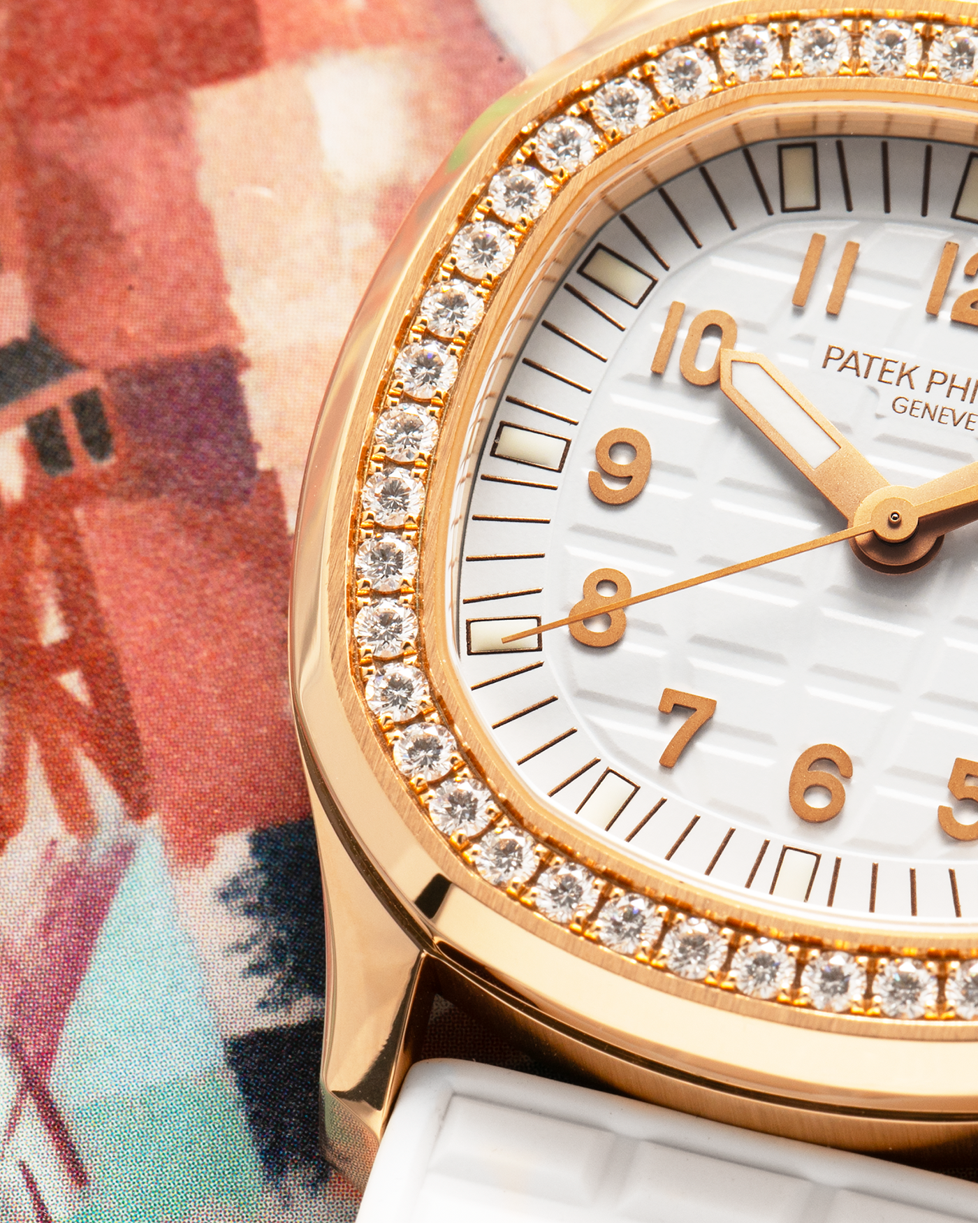 Brand: Patek Philippe
Year: 2015
Model: Aquanaut
Reference Number: 5068R-010
Material: 18k Rose Gold
Movement: Patek Philippe Cal. 324 SC. Self-Winding
Case Dimensions: 35.6mm Diameter 8.5mm Thickness
Strap: Patek Philippe White Rubber Strap and Patek Philippe 18k Rose Gold Deployant Buckle