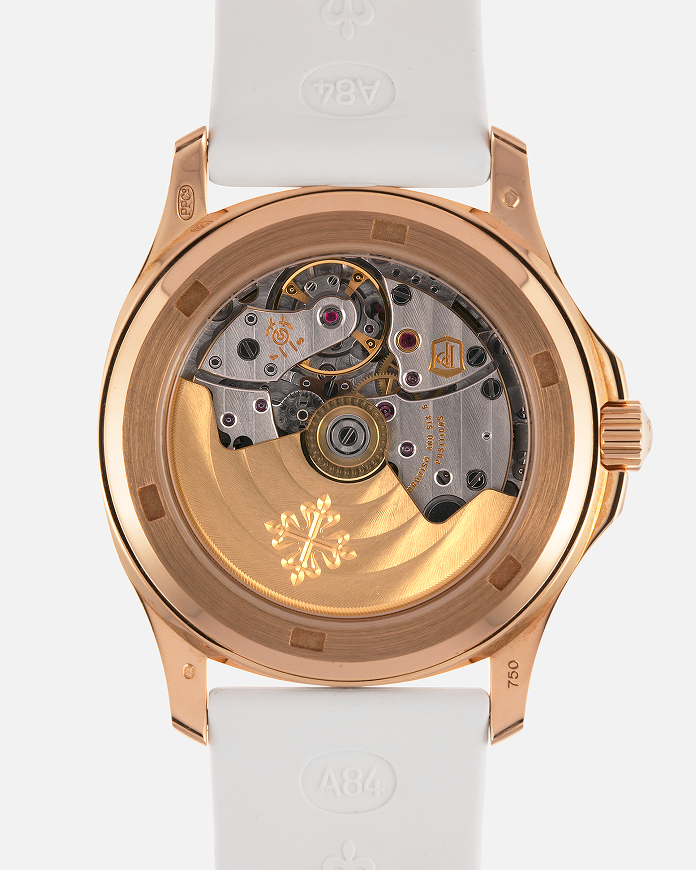 Brand: Patek Philippe
Year: 2015
Model: Aquanaut
Reference Number: 5068R-010
Material: 18k Rose Gold
Movement: Patek Philippe Cal. 324 SC. Self-Winding
Case Dimensions: 35.6mm Diameter 8.5mm Thickness
Strap: Patek Philippe White Rubber Strap and Patek Philippe 18k Rose Gold Deployant Buckle
