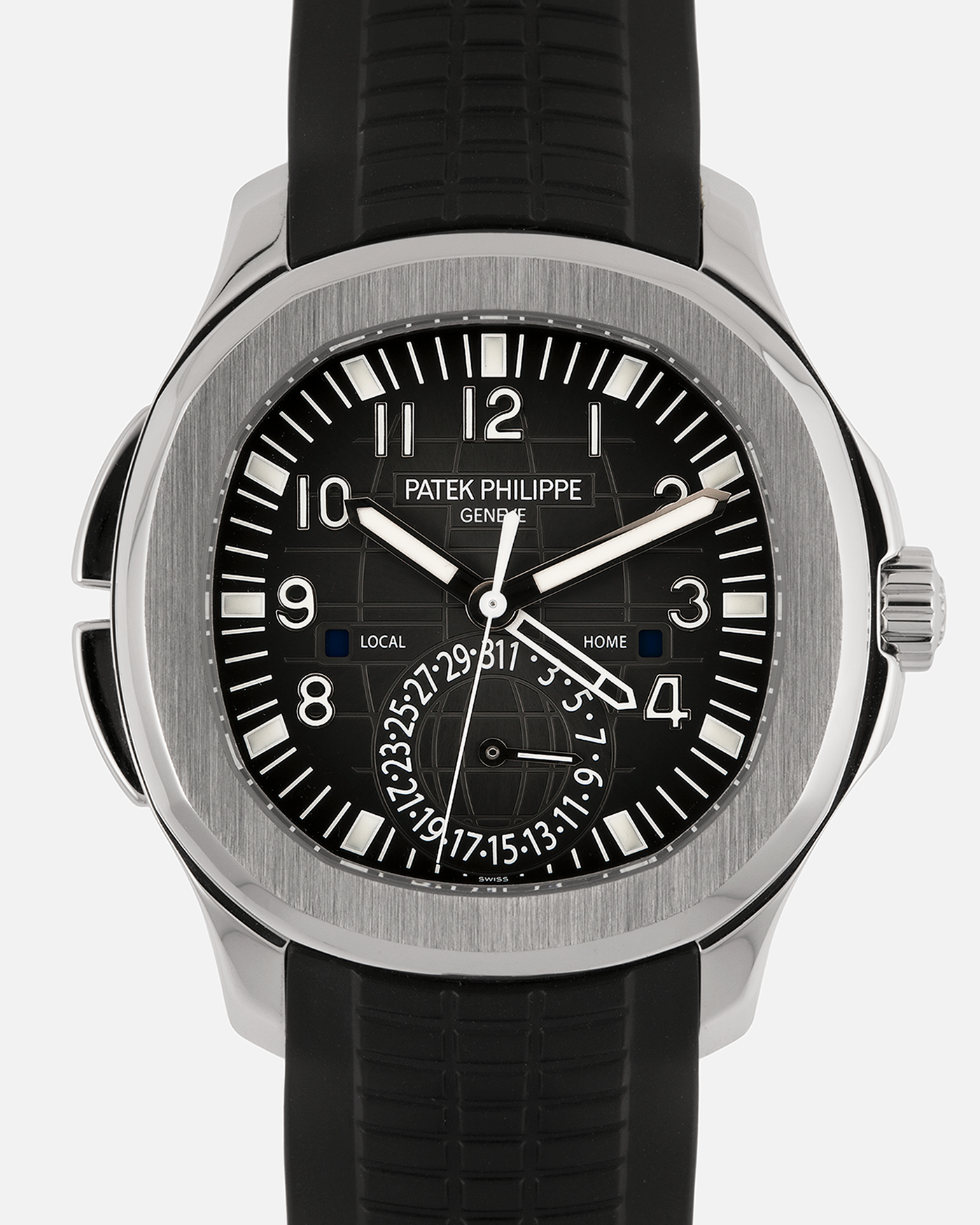 Brand: Patek Philippe
Year: 2015
Model: Aquanaut
Reference Number: 5164A
Material: Stainless Steel
Movement: Calibre 324 C FUS
Case Diameter: 40.8mm
Bracelet: Patek Philippe Aquanaut Black Tropical Rubber Strap with Signed Patek Philippe Stainless Steel Deployant Clasp