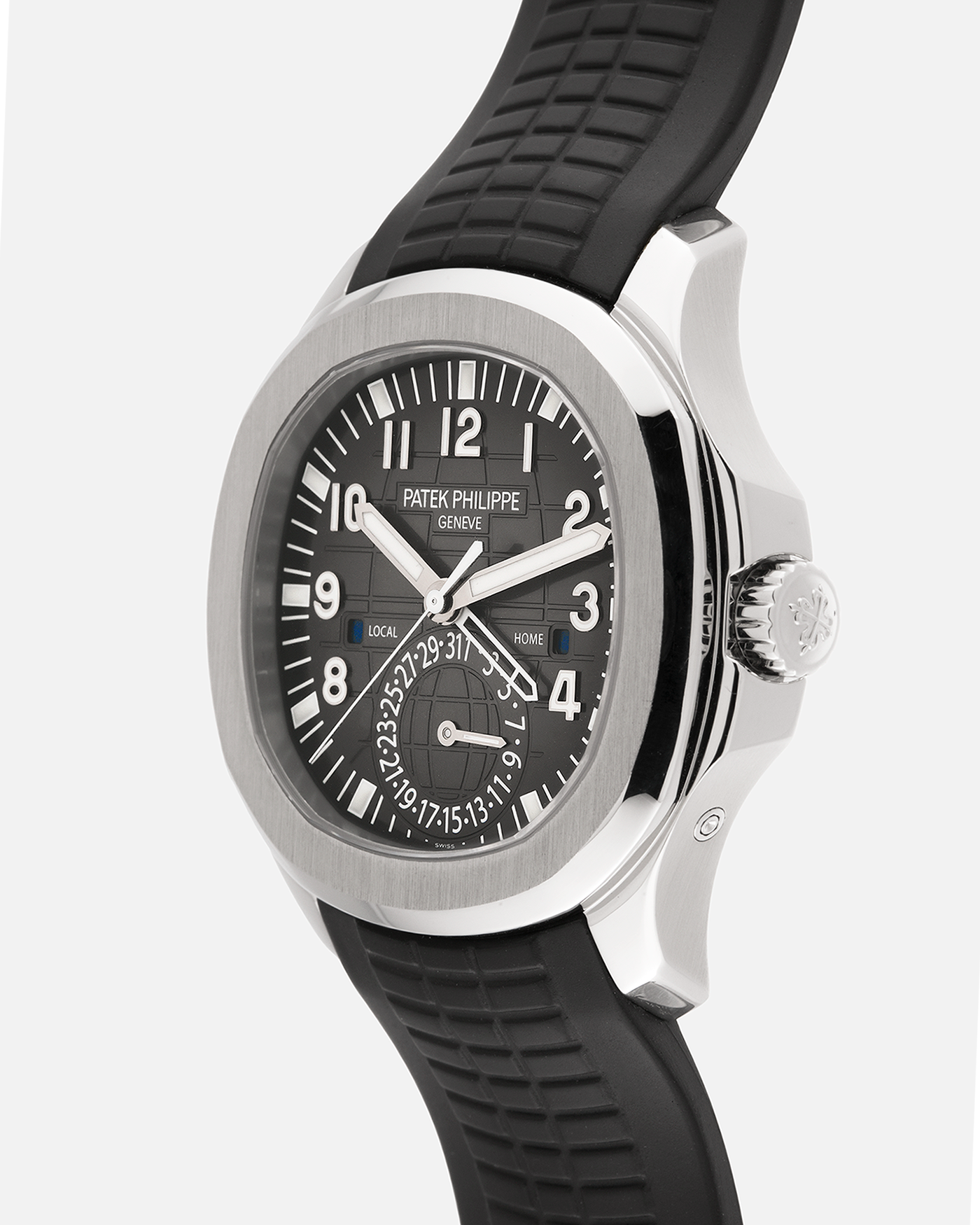 Brand: Patek Philippe
Year: 2015
Model: Aquanaut
Reference Number: 5164A
Material: Stainless Steel
Movement: Calibre 324 C FUS
Case Diameter: 40.8mm
Bracelet: Patek Philippe Aquanaut Black Tropical Rubber Strap with Signed Patek Philippe Stainless Steel Deployant Clasp