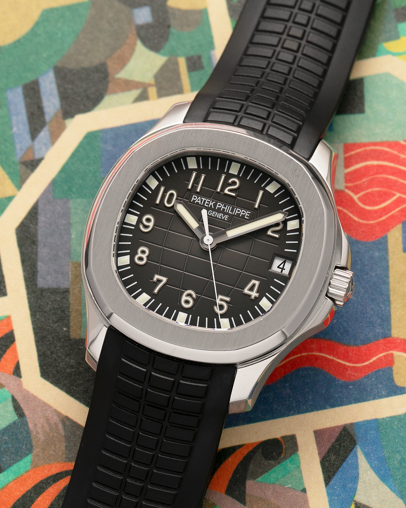 Brand: Patek Philippe
Year: 2000’s
Model: Aquanaut
Reference Number: 5165A
Material: Stainless Steel
Movement: Patek Philippe Cal. 324 S C, Self-Winding
Case Dimensions: 38mm x 8.5mm (Lug-to-Lug 44.5mm)
Straps: Patek Philippe Aquanaut Black Rubber Strap with Signed Deployant Clasp, with an extra Brand New Uncut Patek Philippe Aquanaut Black Rubber Strap