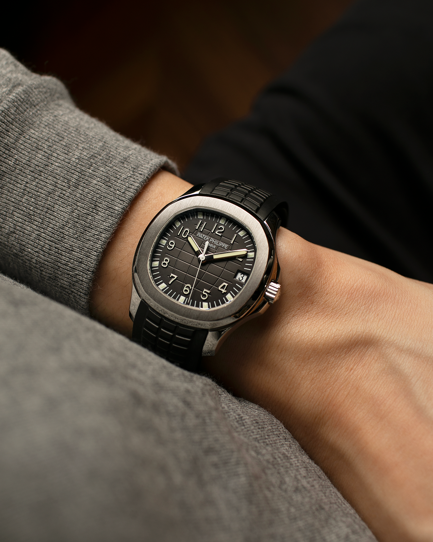 Brand: Patek Philippe
Year: 2000’s
Model: Aquanaut
Reference Number: 5165A
Material: Stainless Steel
Movement: Patek Philippe Cal. 324 S C, Self-Winding
Case Dimensions: 38mm x 8.5mm (Lug-to-Lug 44.5mm)
Straps: Patek Philippe Aquanaut Black Rubber Strap with Signed Deployant Clasp, with an extra Brand New Uncut Patek Philippe Aquanaut Black Rubber Strap
