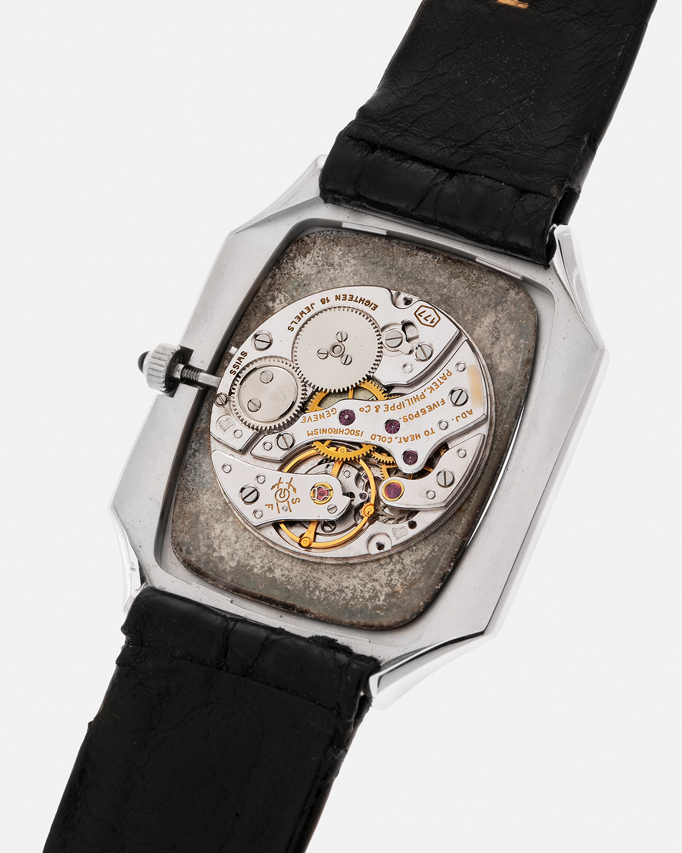 Brand: Patek Philippe
Year: 1976
Reference: 3629 'Bat'
Material: 18-carat White Gold
Movement: Patek Philippe Cal. 177, Manual-Winding
Case Dimensions: 37mm (Including Lugs) x 31mm x 5mm
Lug Width: 17mm
Strap: Patek Philippe Alligator Leather Strap with Signed 18-carat White Gold Tang Buckle